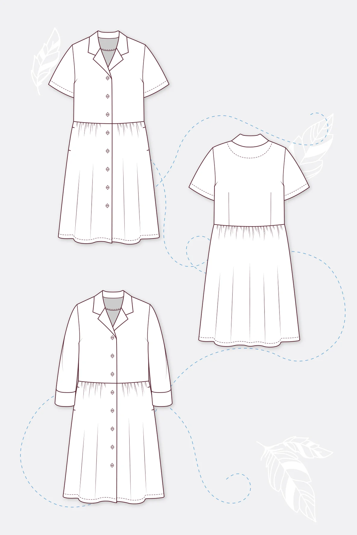 Schnittmuster Hemdblusenkleid Reverskragen Tova technische Zeichnung