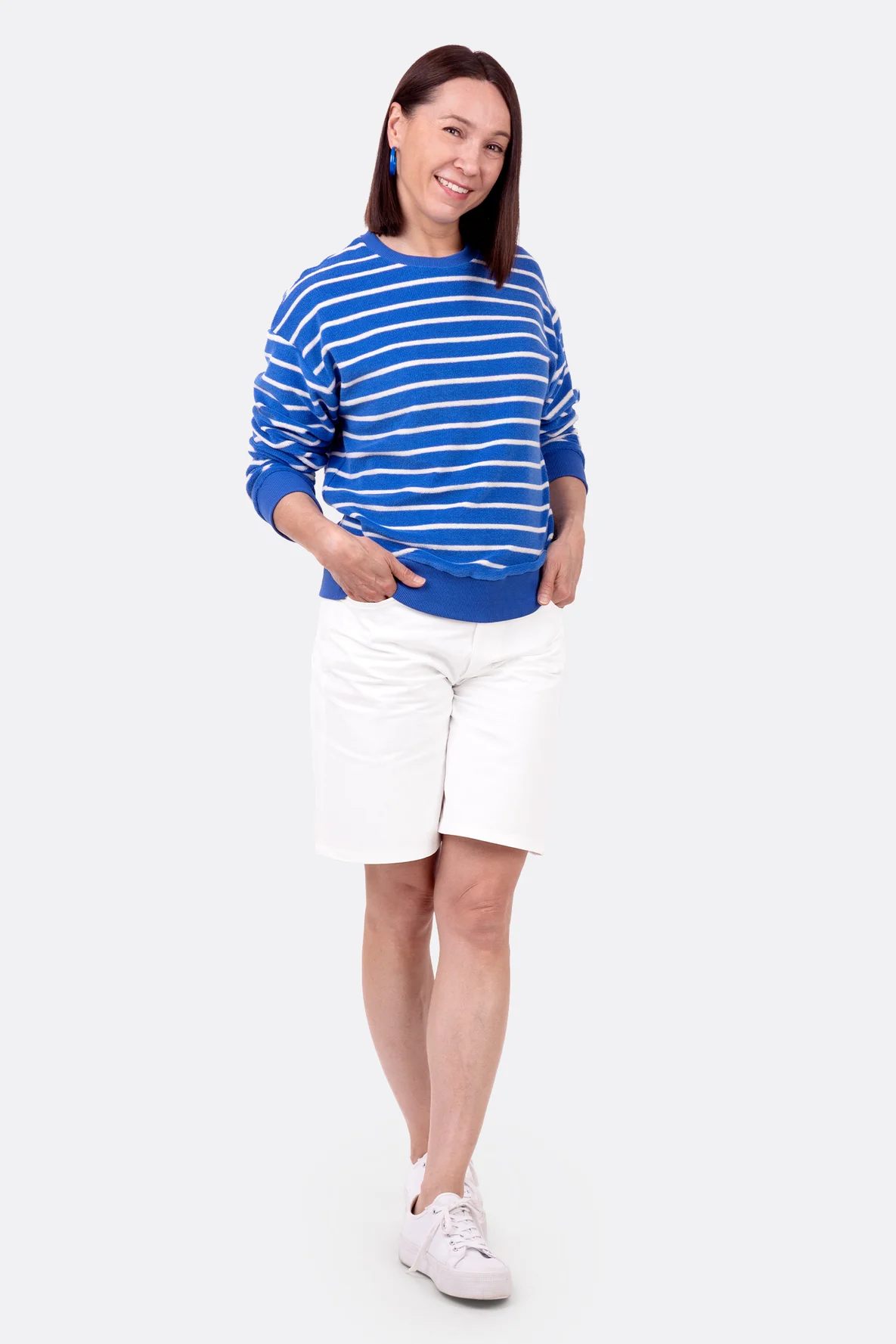 Damen Schnittmuster Basic-Sweatshirt "Erin" aus maritimen Streifen Frottee