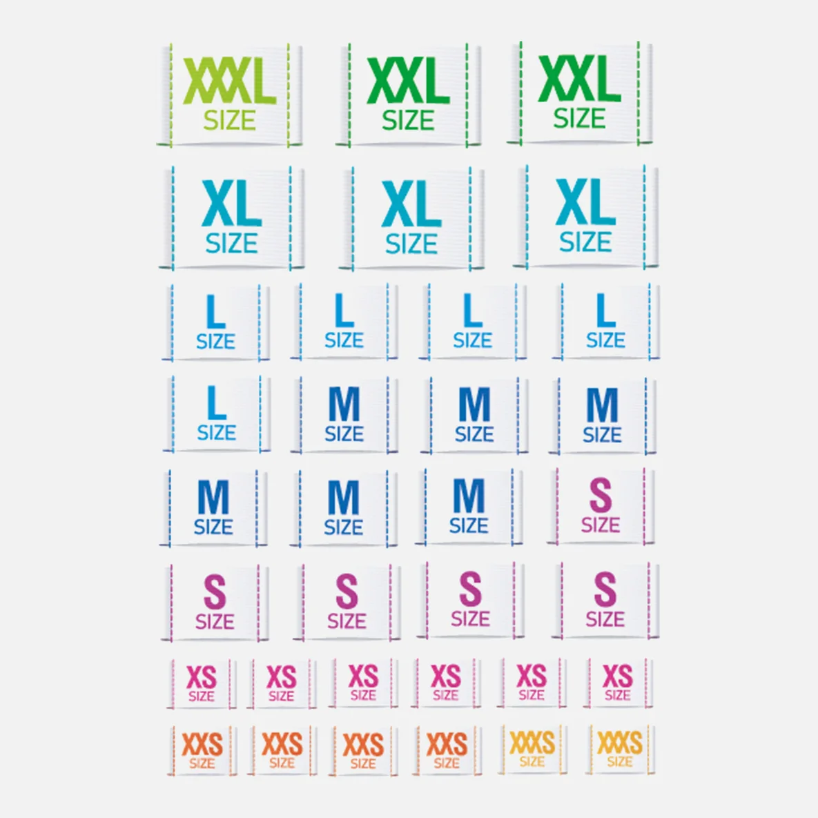 Größenettiketten Bügelbilder