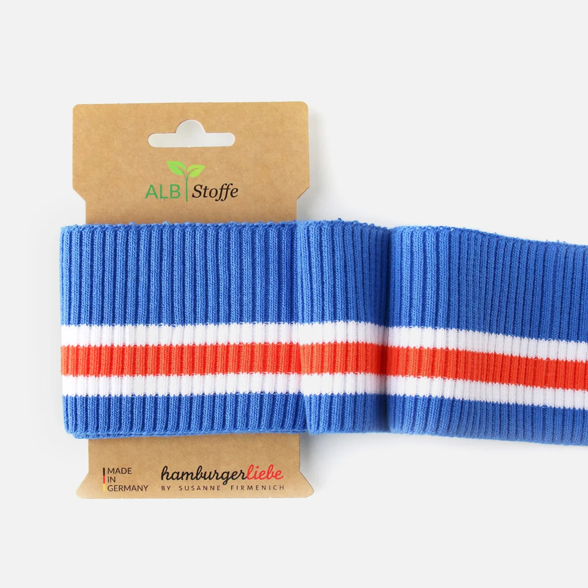 Cuff Me Ripped Strick Fertigbündchen Blau Weiß Orange 