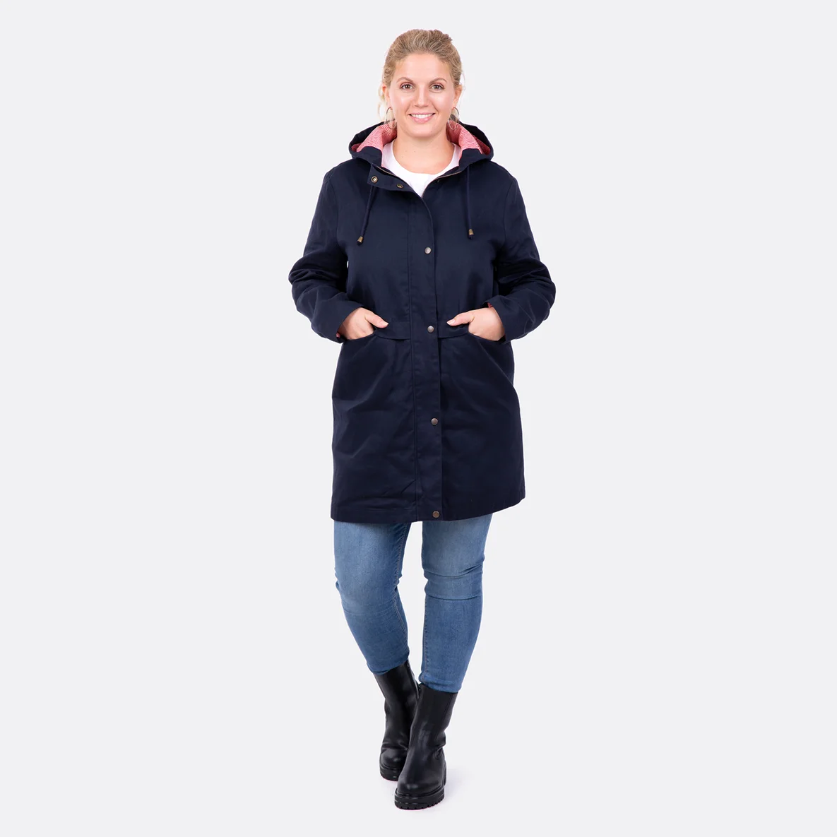 Schnittmuster Damen Mantel Parka blau Kapuze Knopfleiste diy