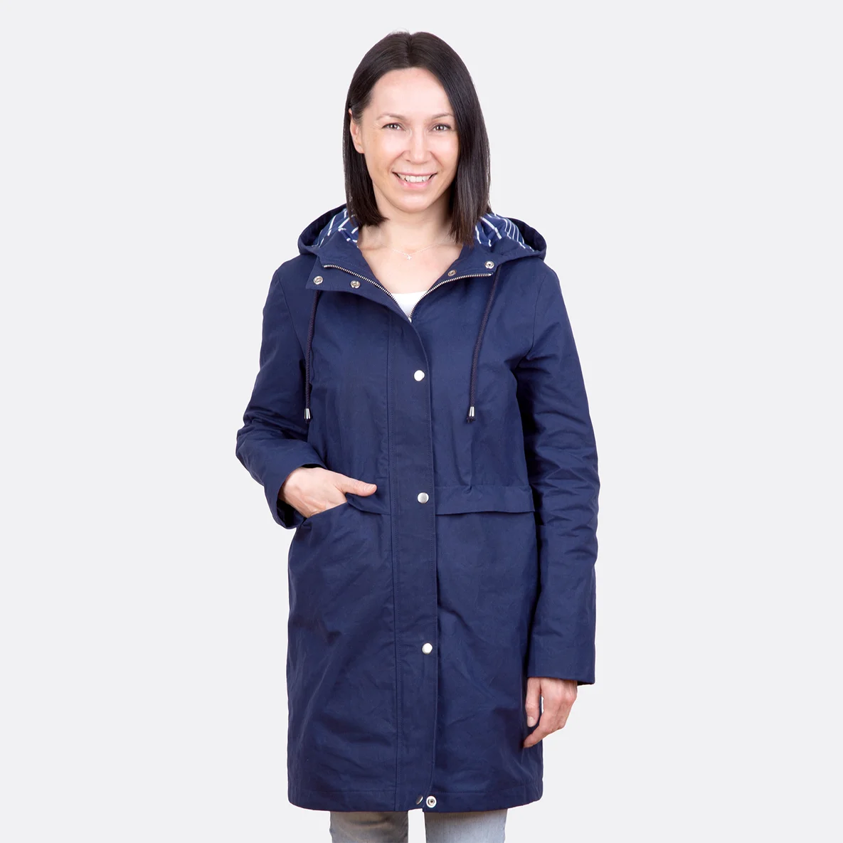 Naehanleitung Parka blau Tasche Futter Oilskin light naehen