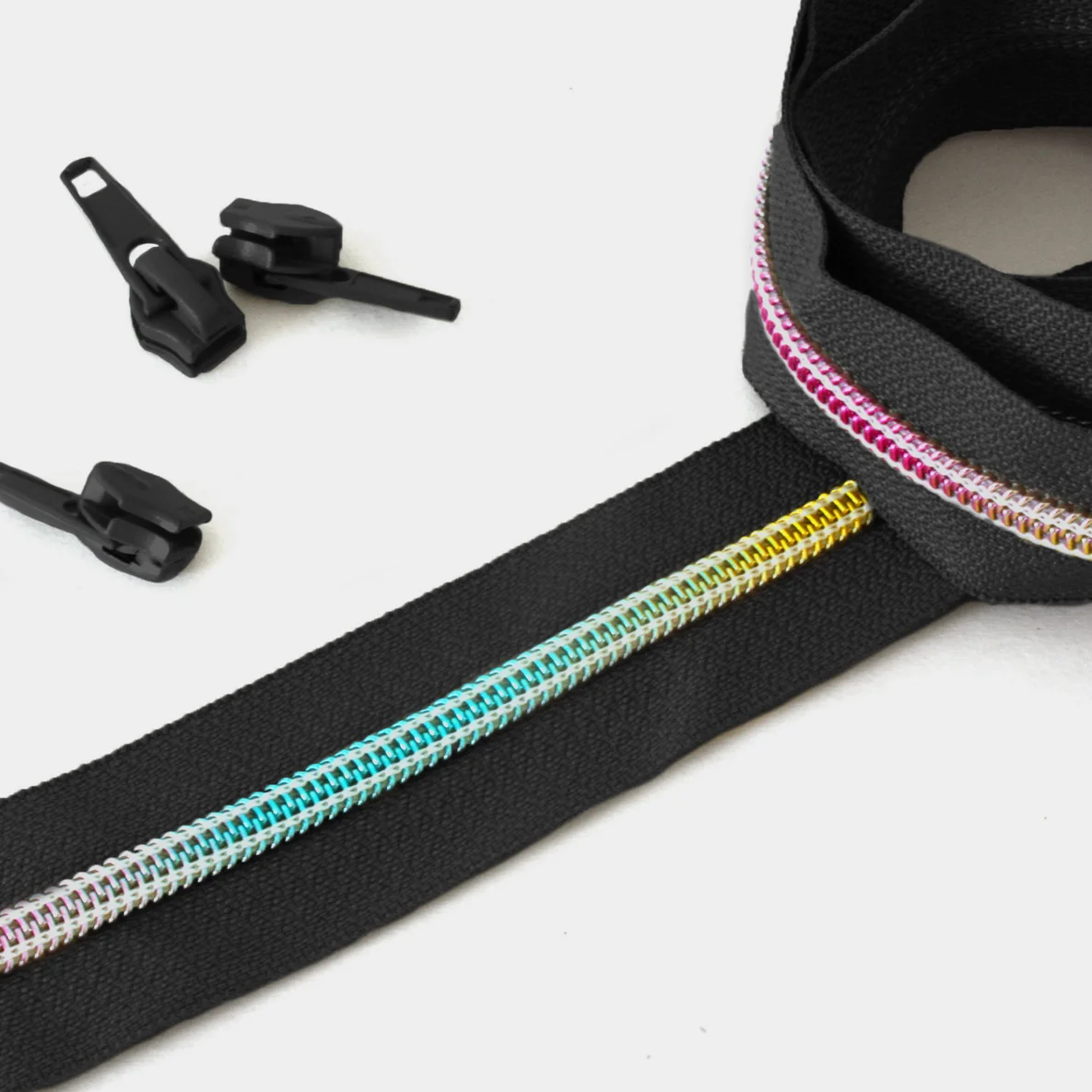 Reißverschluss metallic Regenbogen schwarz