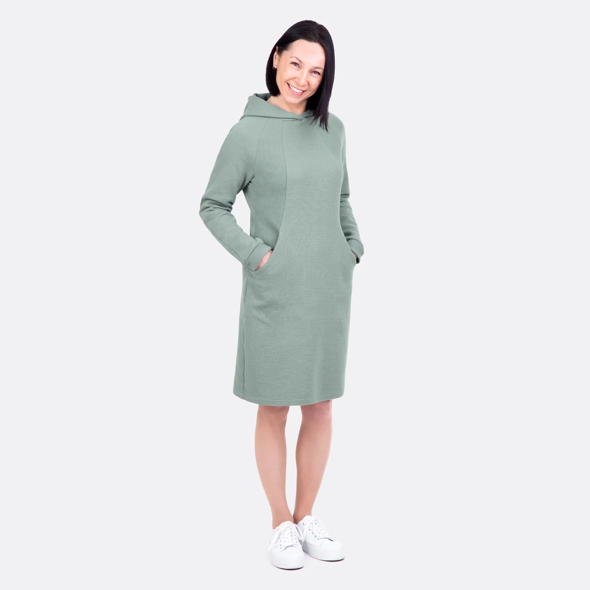 Stoff Meterware Waffeljersey Baumwolle dunkelmint nähen DIY