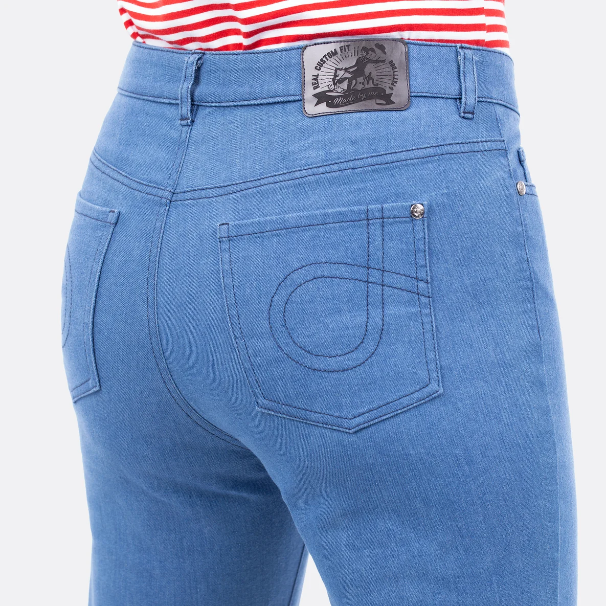 Jeans selber nähen Gesäßtasche Jeansstoff hellblau