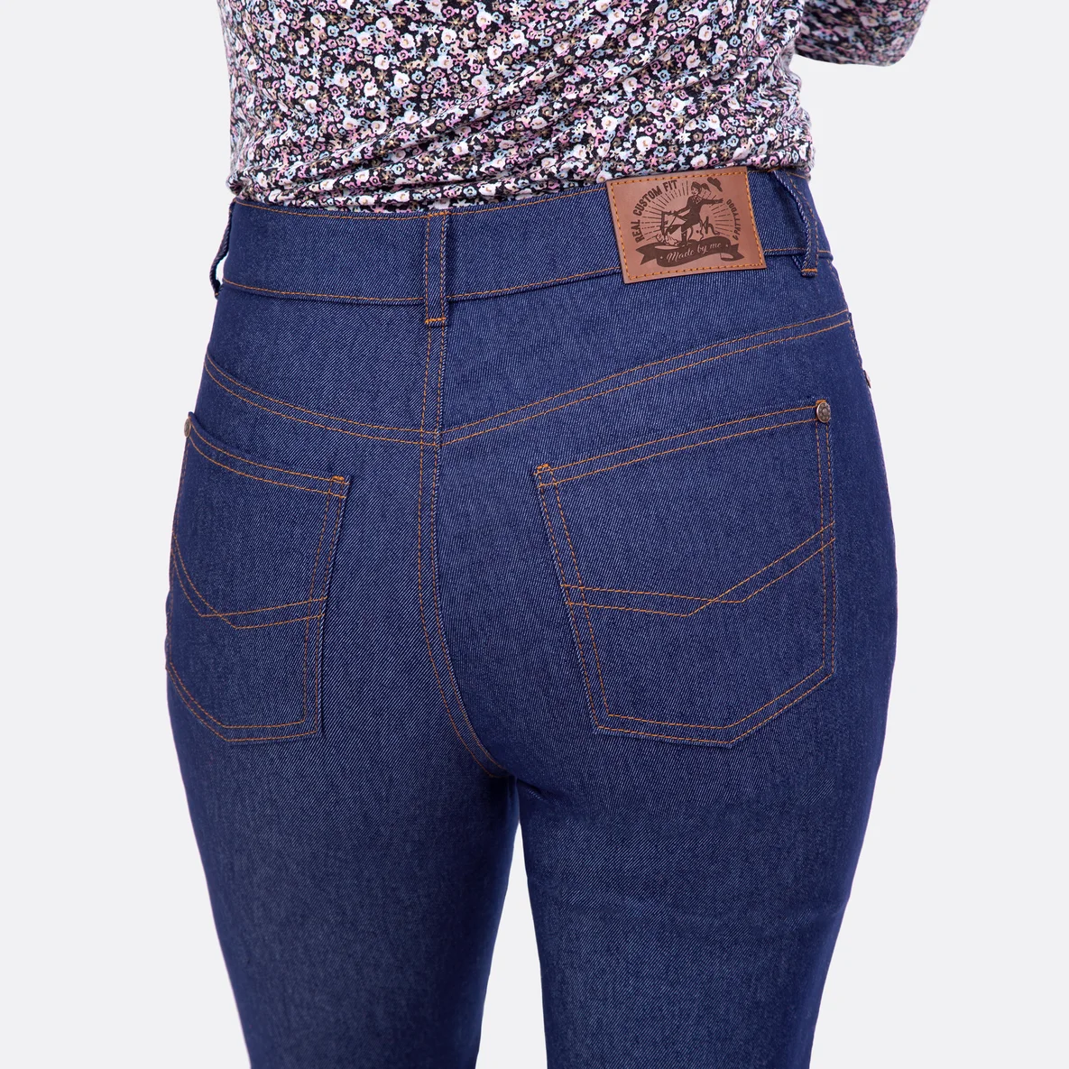 Jeanshose selber nähen Gesäßtaschen Stretch Denim dunkelblau meliert