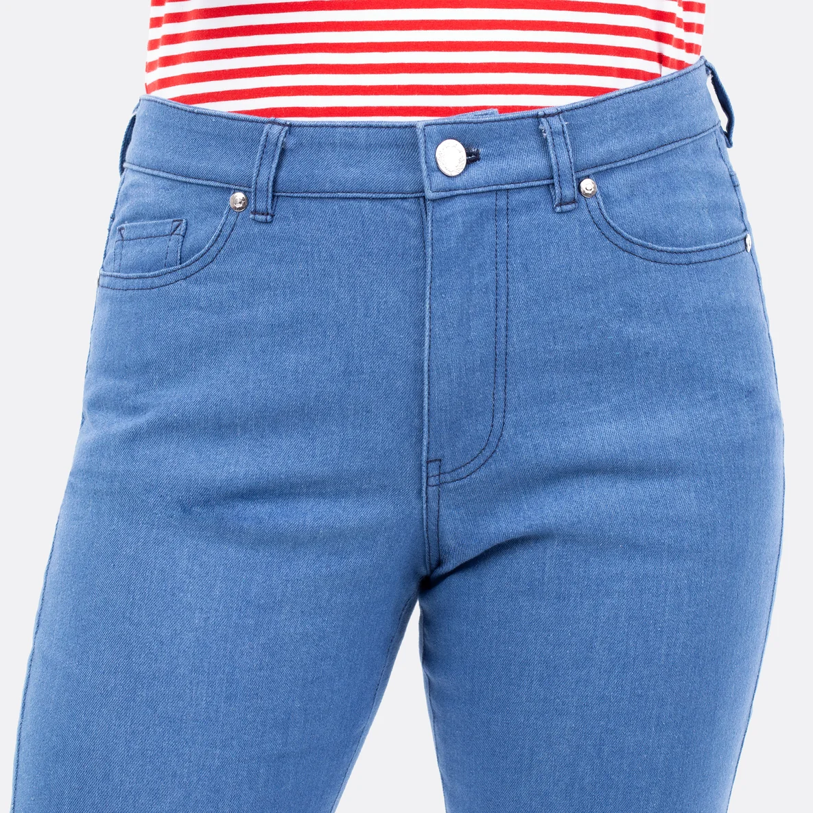 Jeanshose selber nähen Stretch Denim hellblau meliert