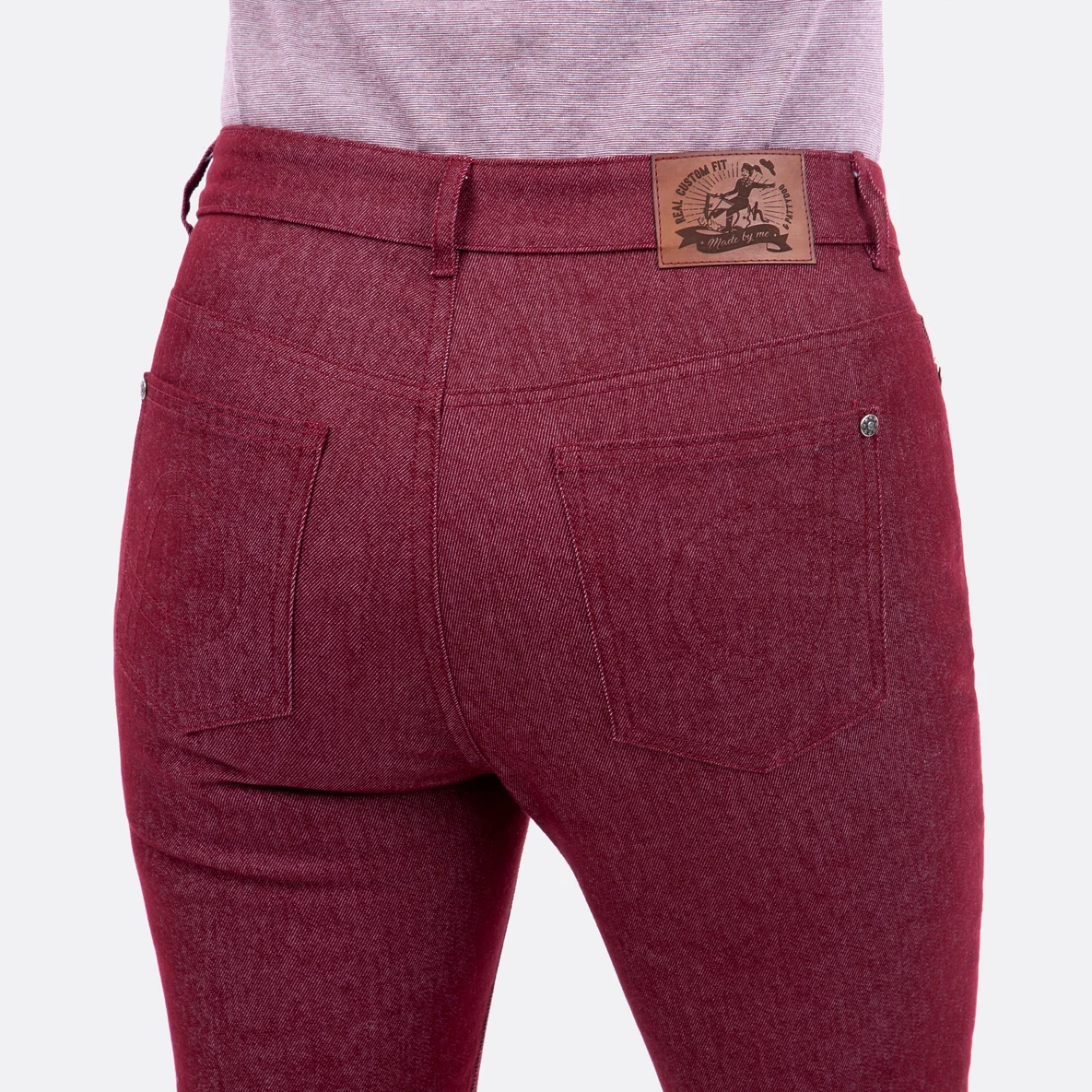 Nähanleitung Jeans Gesäßtaschen Passe Gürtelschlaufen Denim dunkelrot DIY