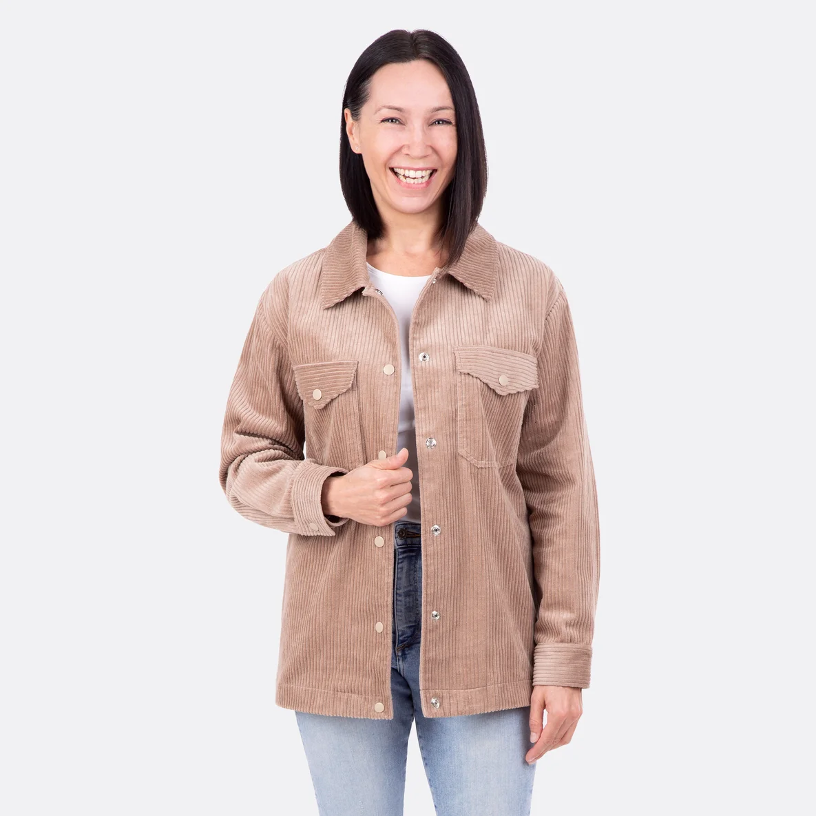 Breitcord Beige Washed Stoff für Hemdjacke