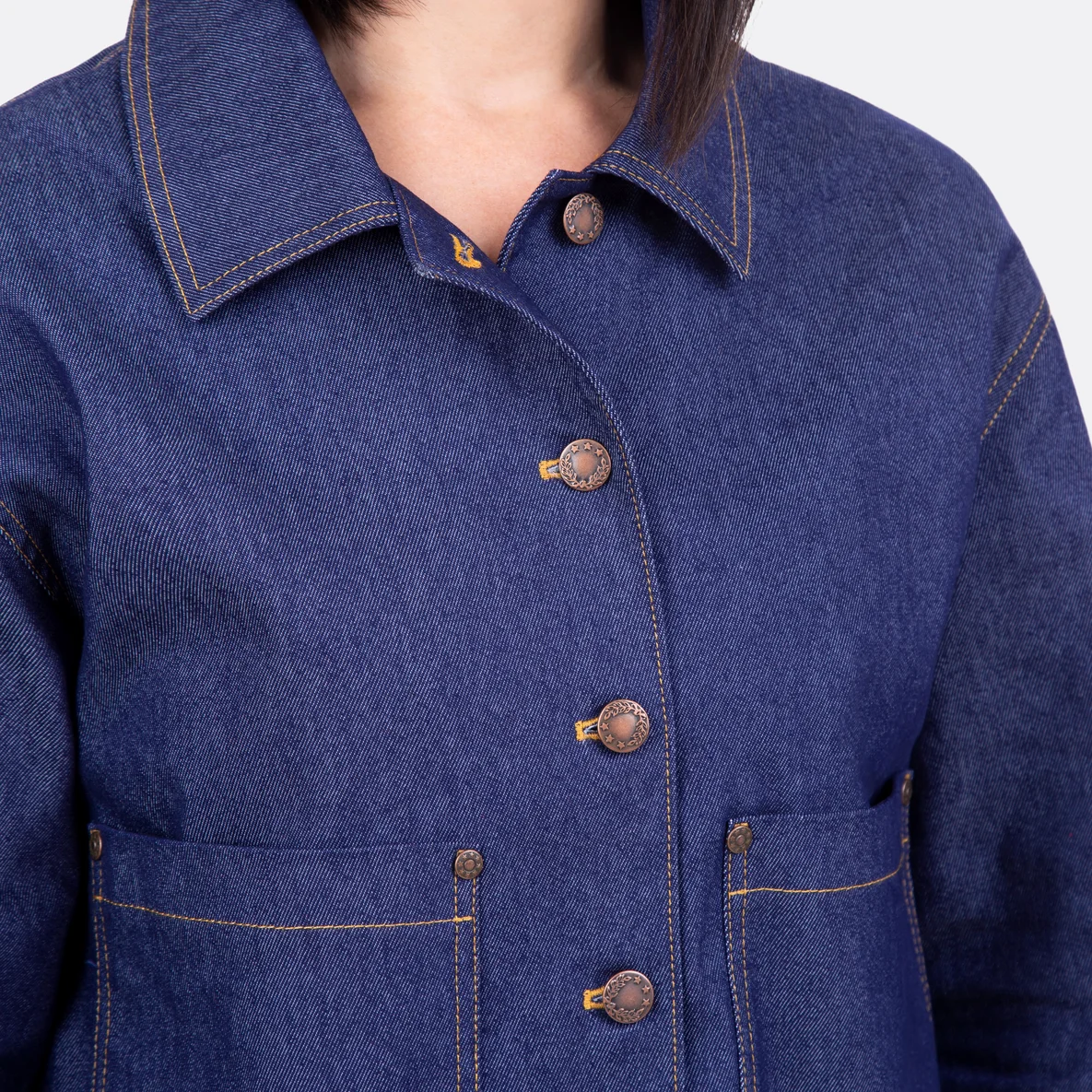 Jeansjacke selber nähen Knöpfe Jeansknöpfe kupfer DIY