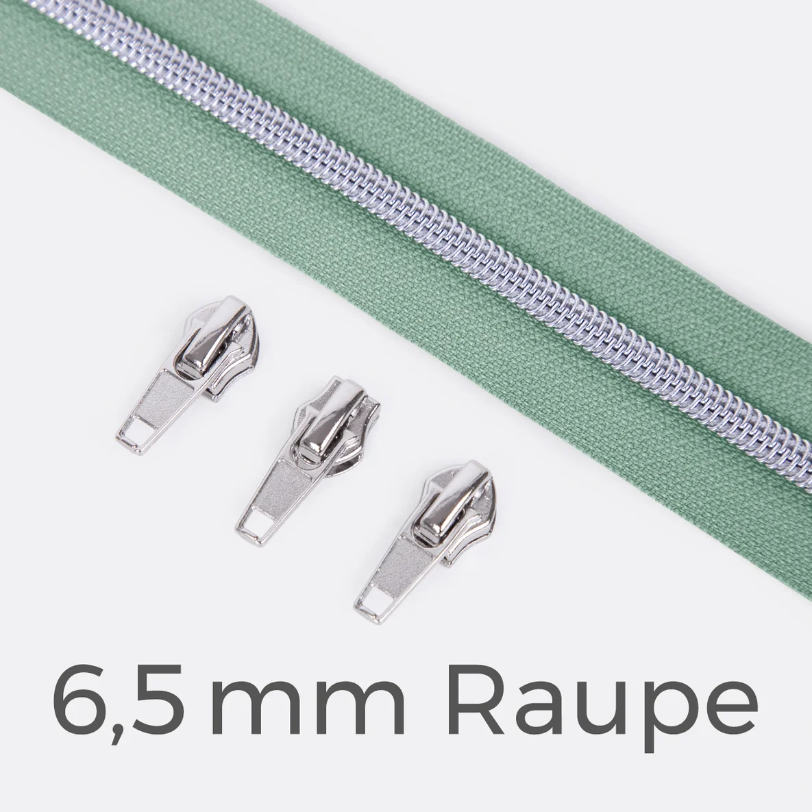 Endlos-Reißverschluss 6,5 mm Metallraupe silber Zipper mint D250