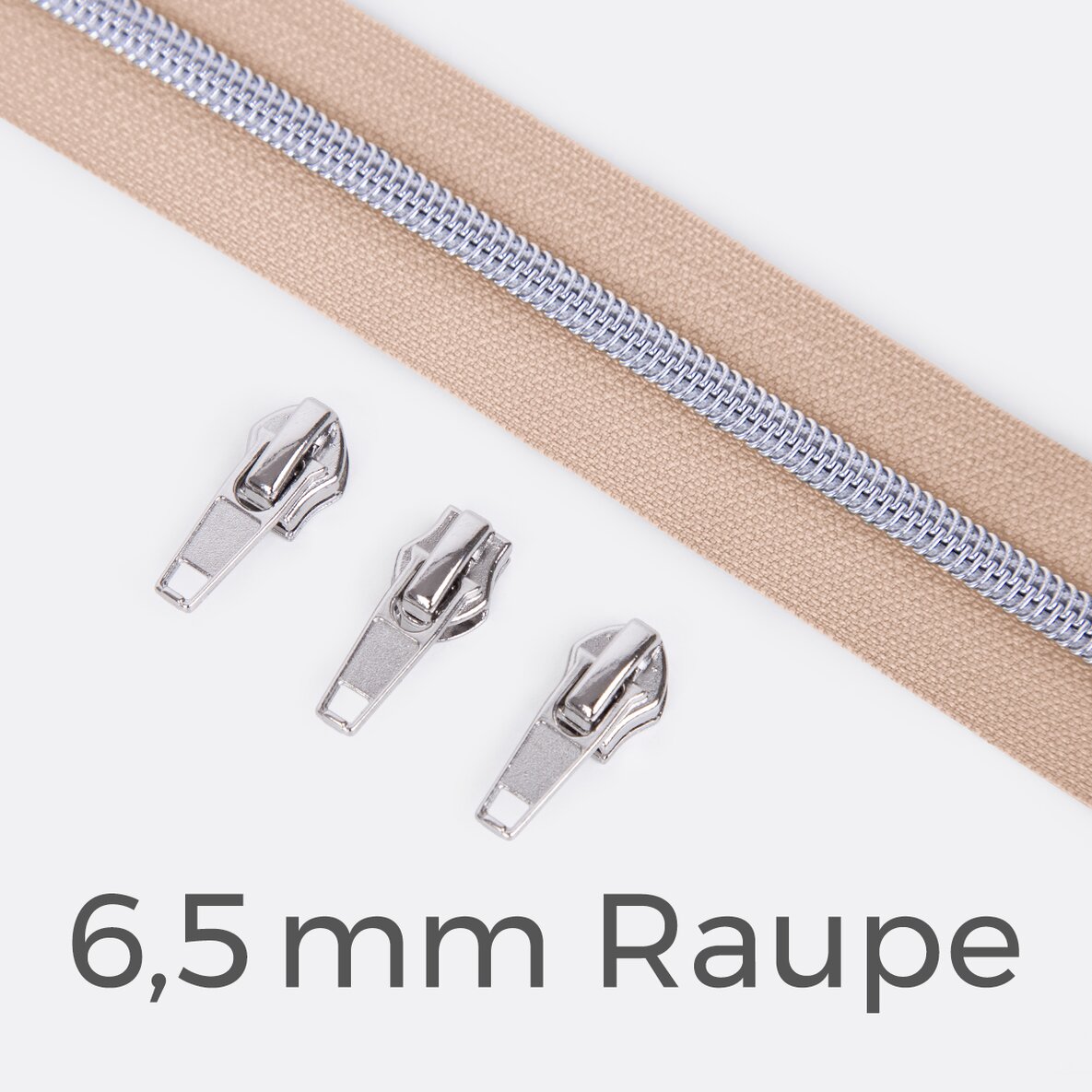 Endlos-Reißverschluss 6,5 mm Metallraupe silber Zipper nude D209