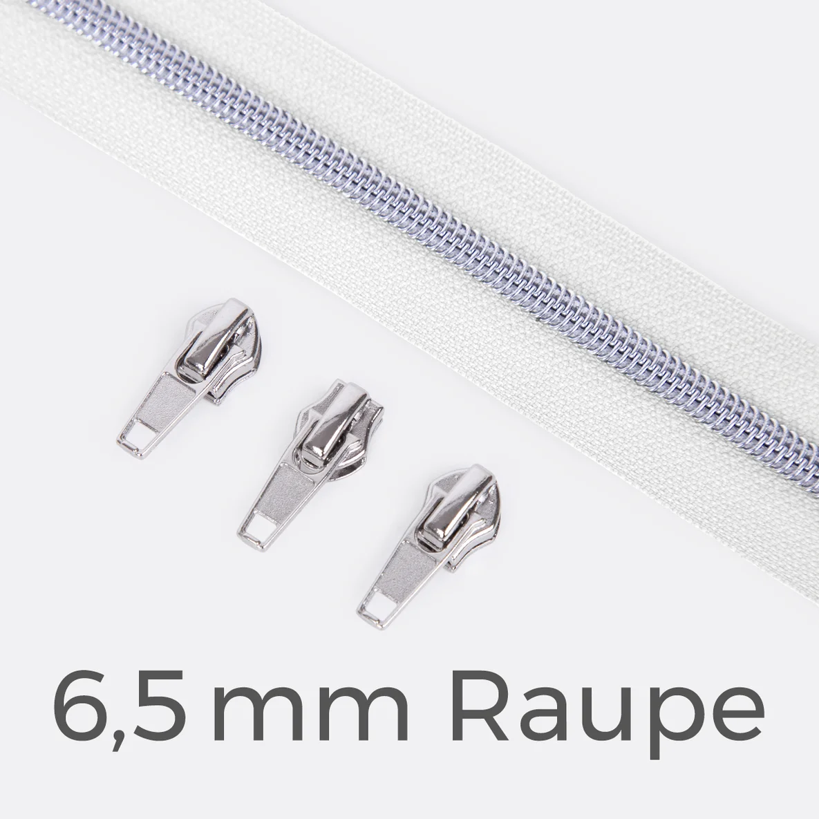 Endlos-Reißverschluss 6,5 mm Metallraupe silber Zipper weiß B3