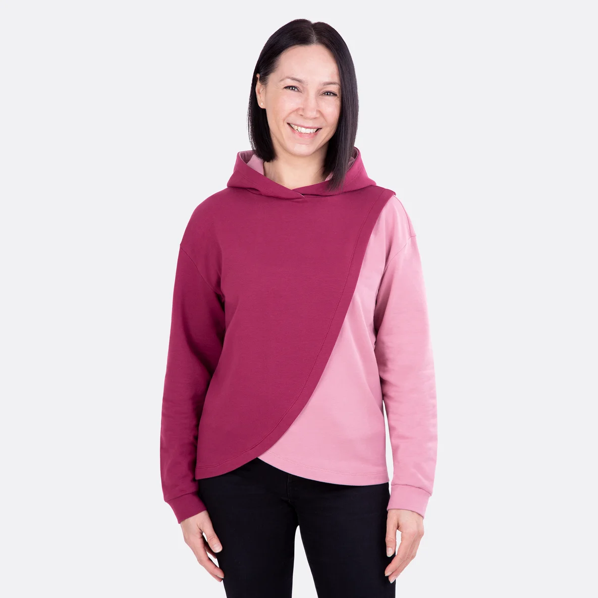 Hoodie nähen aus Sweatstoff beere altrosa