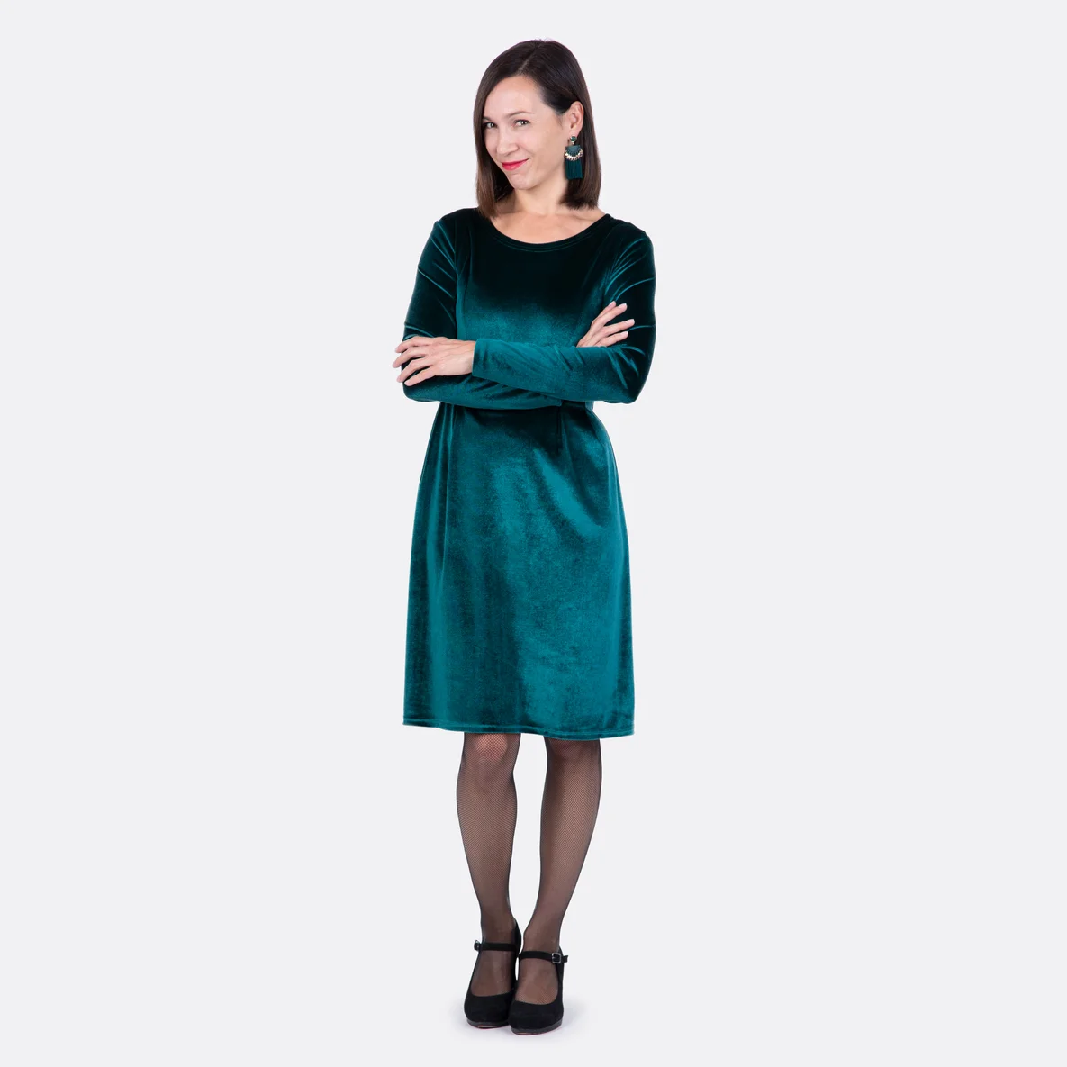Damenkleid aus Pannesamt Smaragdgrün selber nähen
