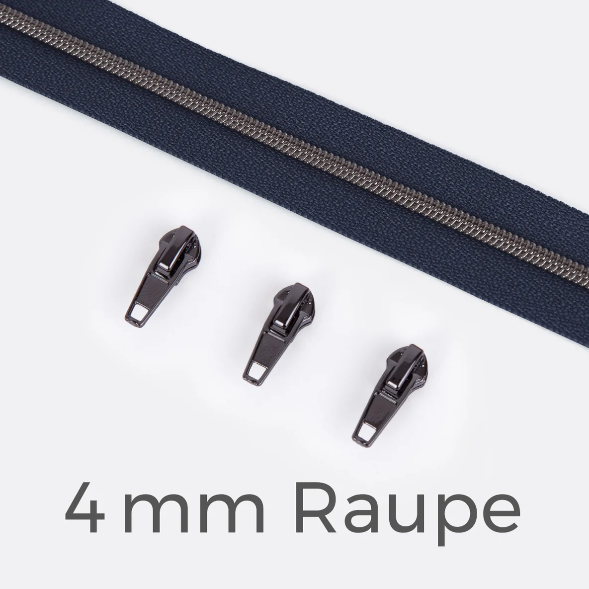 Endlos Reißverschluss gunmetal metallisiert indigo 4 mm Raupe