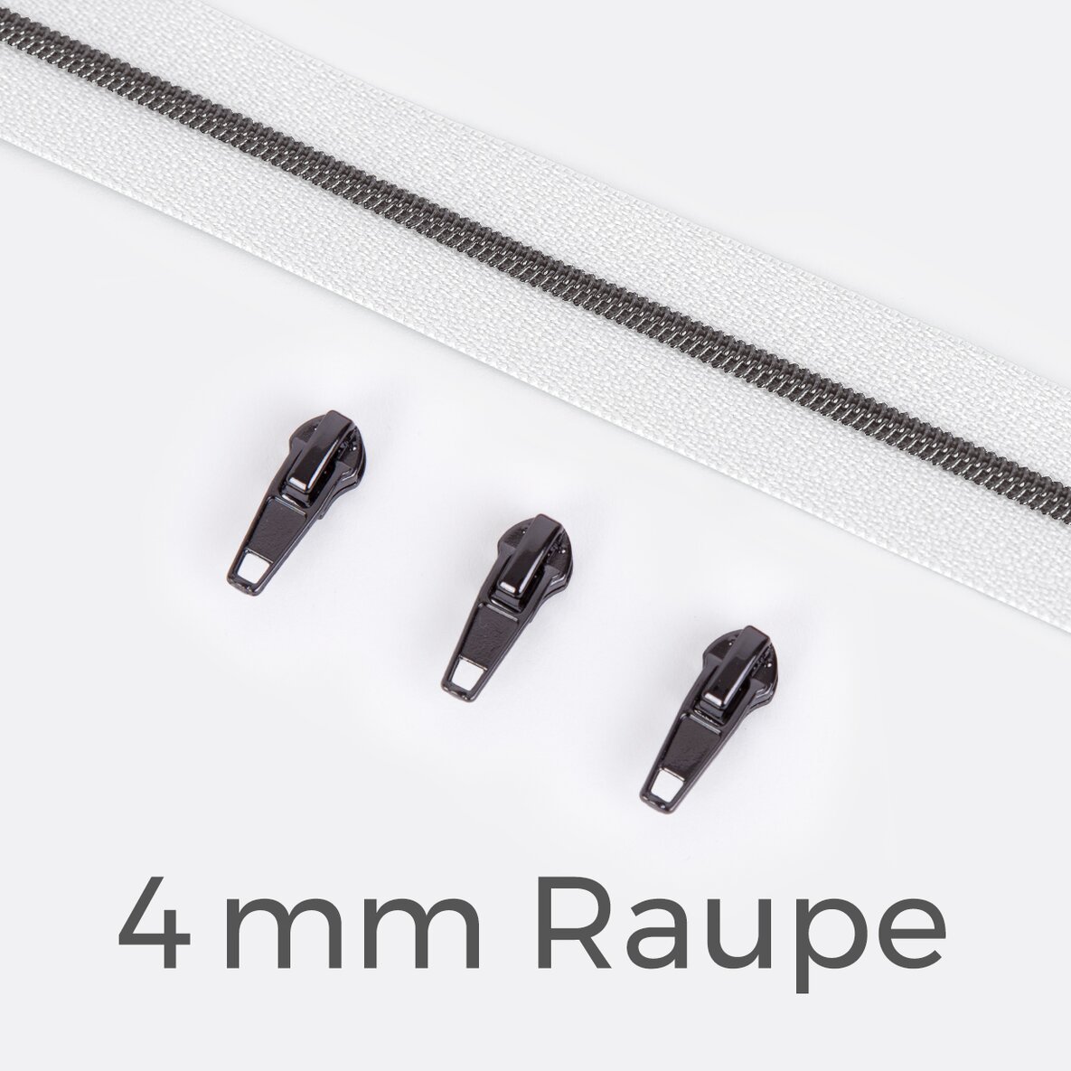 Endlos Reißverschluss gunmetal metallisiert weiss 4 mm Raupe