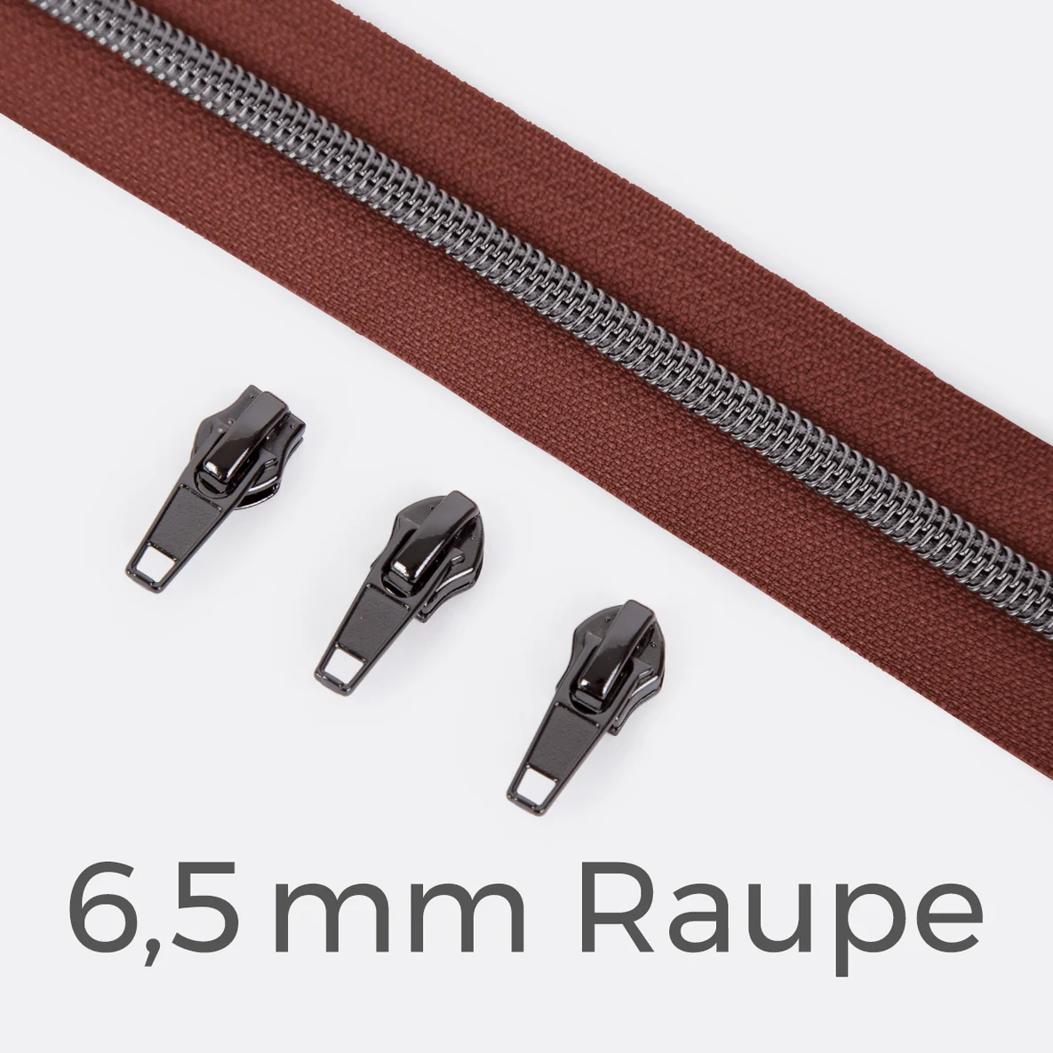 Endlos Reißverschluss gunmetal metallisiert braun 6,5 mm Raupe