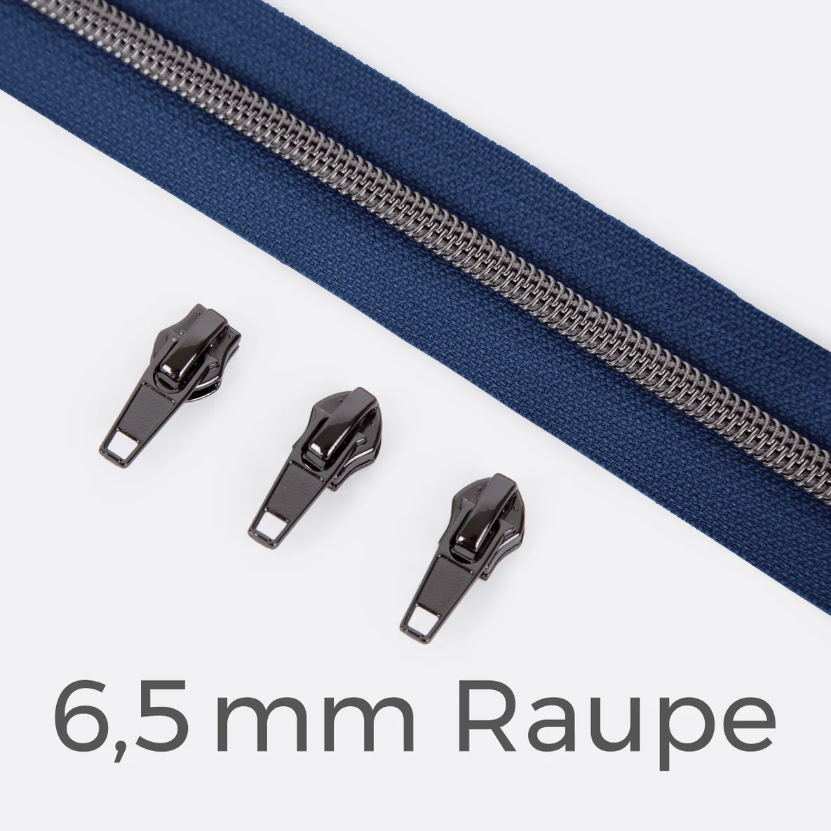 Endlos Reißverschluss gunmetal metallisiert marine 6,5 mm Raupe