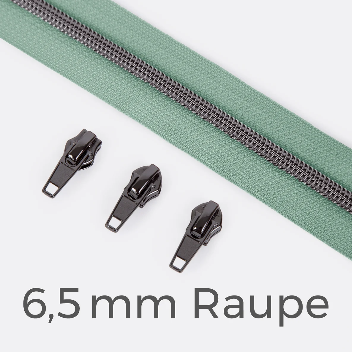 Endlos Reißverschluss gunmetal metallisiert mint 6,5 mm Raupe