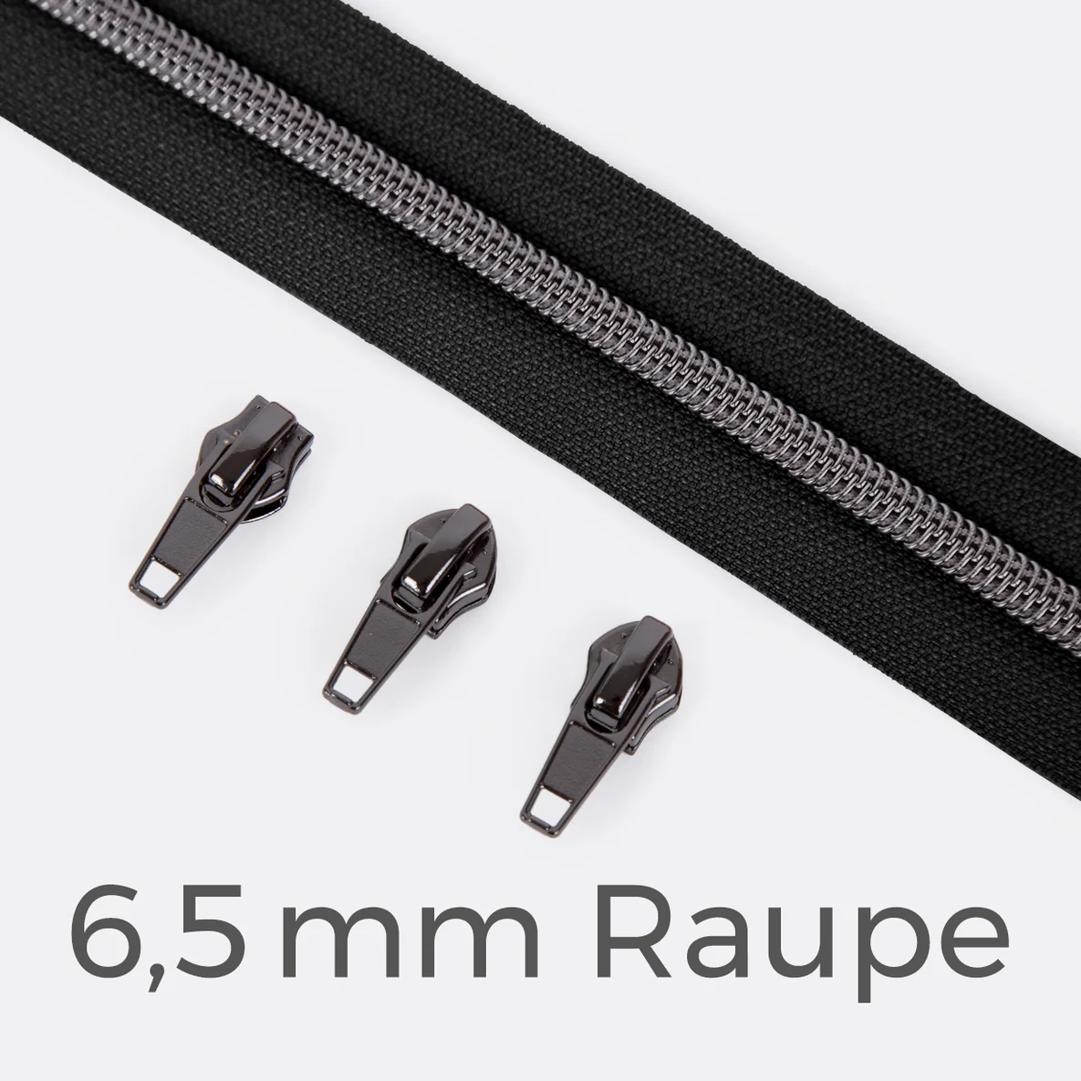 Endlos Reißverschluss gunmetal metallisiert schwarz 6,5 mm Raupe