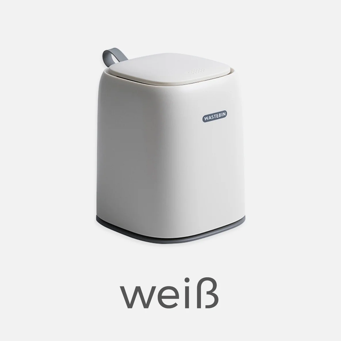 Weiße Müllbox mit Deckel für Entsorgung von Resten bei der Handarbeit