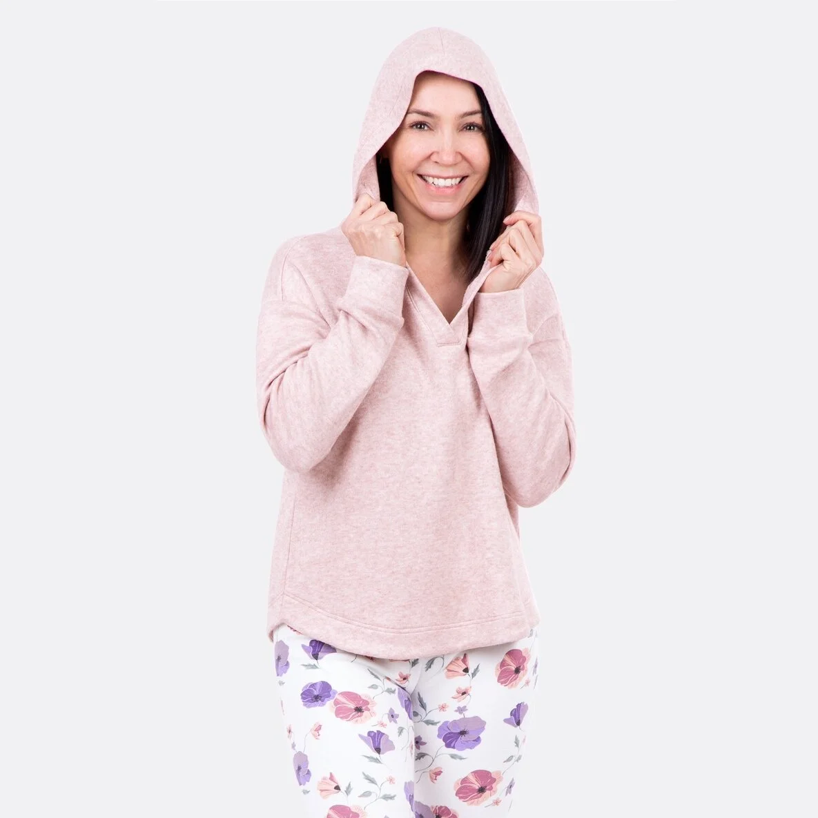 Strickjersey Melange Rose zum Kapuzenshirt nähen
