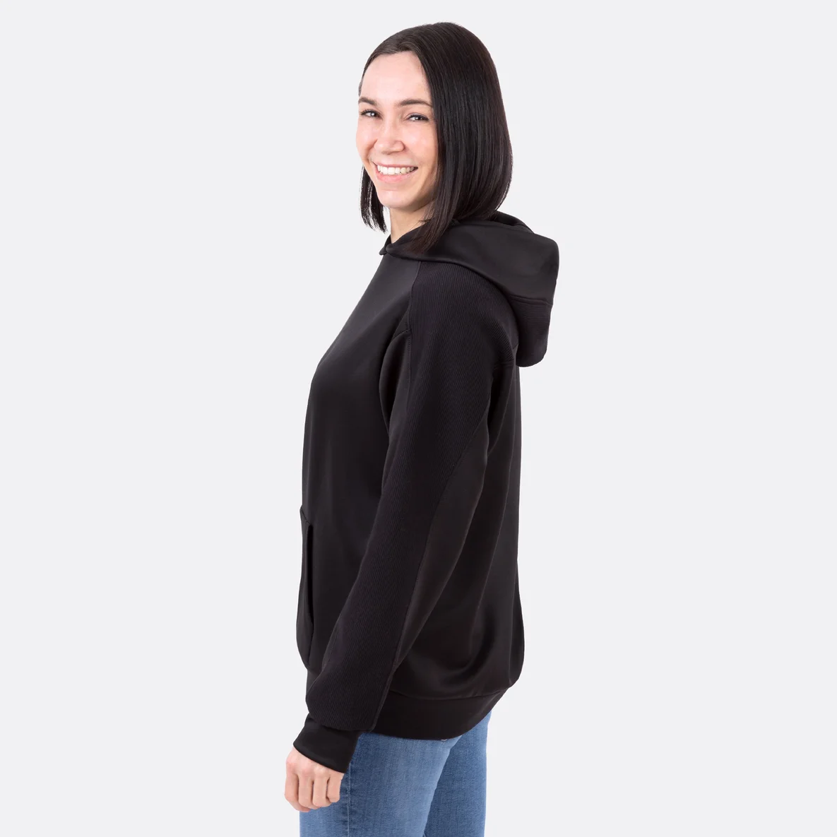 Damen Schnittmuster Kapuzenpulli aus Scuba mit Rippjersey