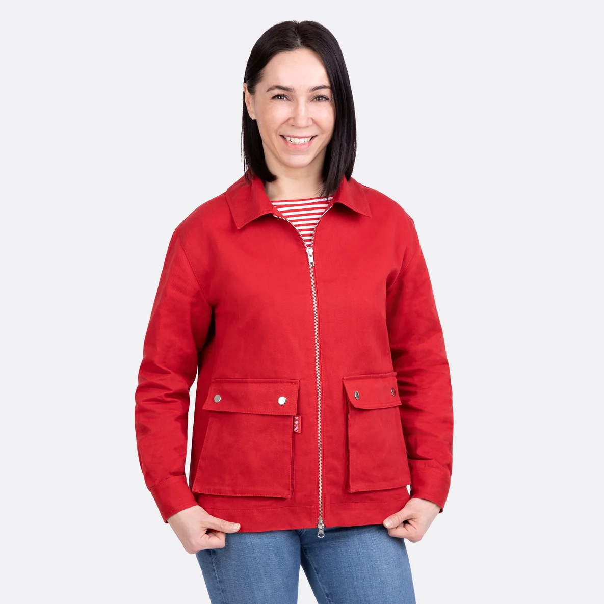 Oilskin Twill Reissverschluss Jacke mit Blasebalgtasche