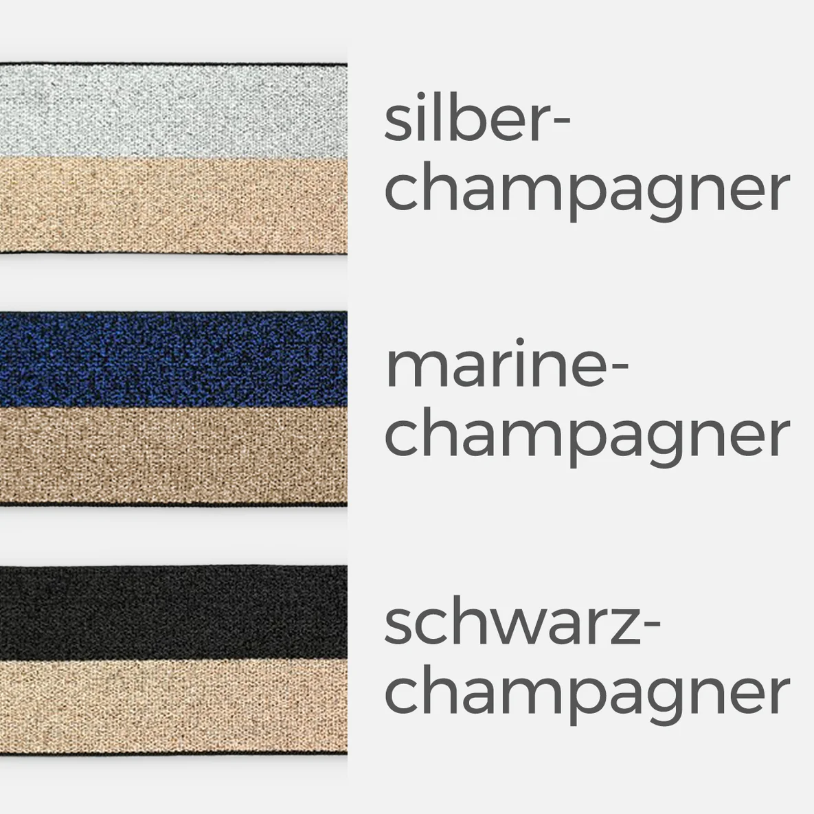 Gummiband Lurex 40mm Meterware, silber/champagner, marine/champagner, schwarz/champagner