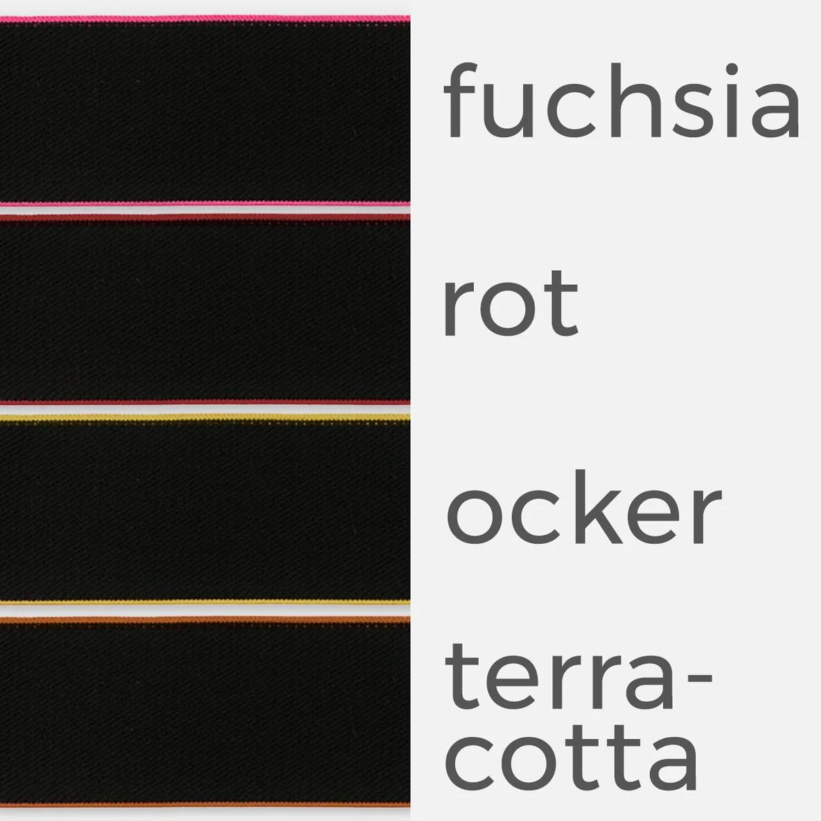 Gummiband 40 mm mit butem Rand, fuchsia, rot, ocker, terracotta
