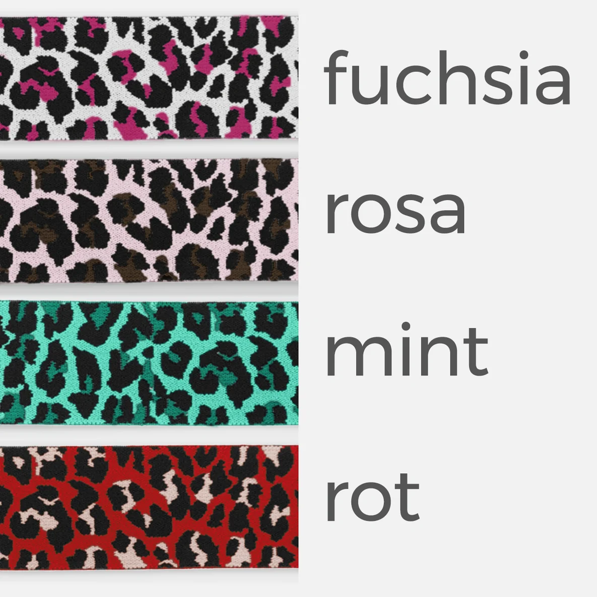 Gummiband 40 mm Leopard, fuchsia, rosa, mint, rot
