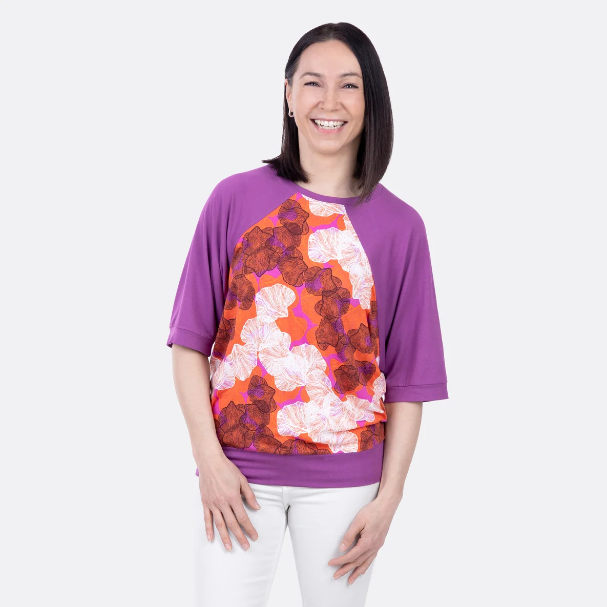 Fledermausshirt Viskosejersey Blumen Fuchsia selber nähen