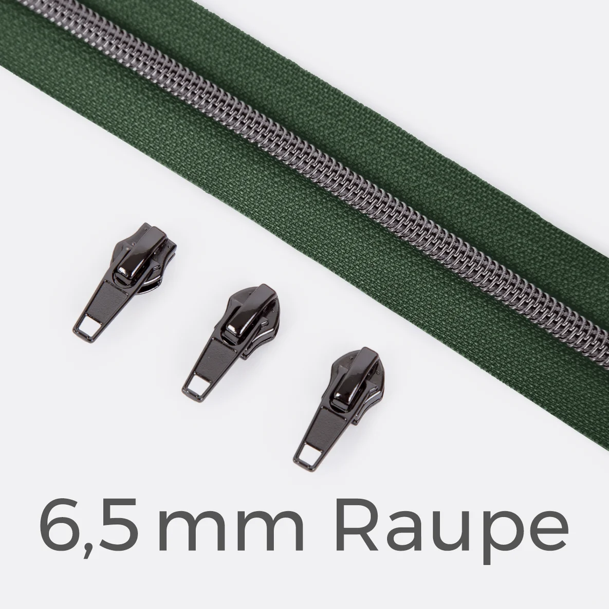 Reißverschluss Gunmetal 6,5mm Dunkelgrün D190 3m lang