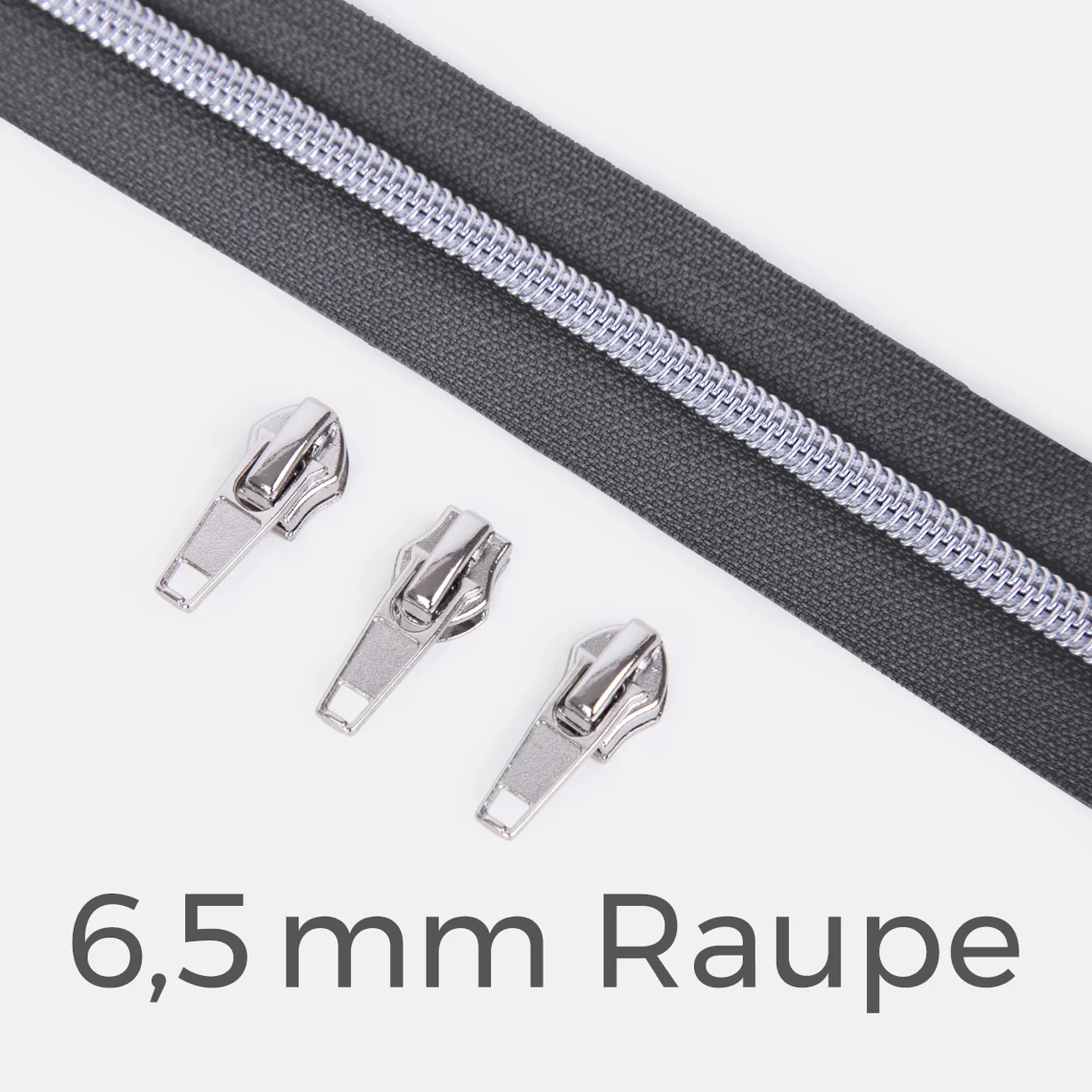 Reißverschluss Silber 6,5mm Dunkelgrau D306 3m lang