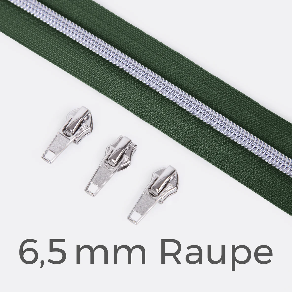 Reißverschluss Silber 6,5mm Dunkelgrün D190 3m lang