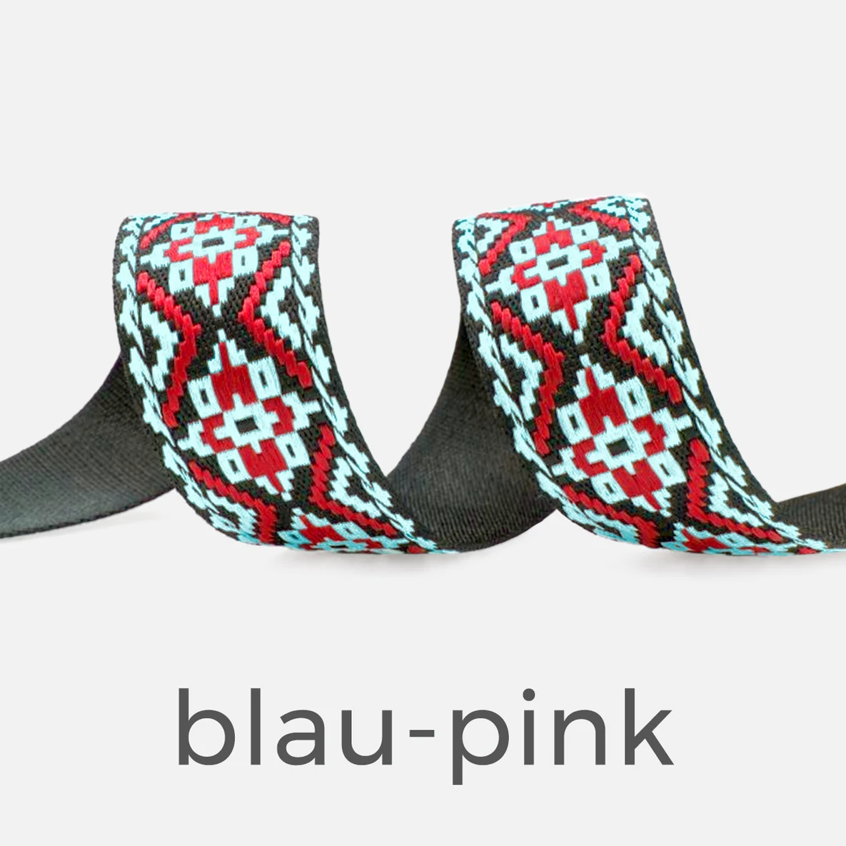 Gurtband Ethno, 48mm, Meterware, blau-pink