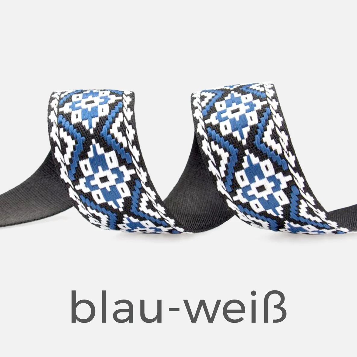 Gurtband Ethno, 48mm, Meterware, blau-weiß