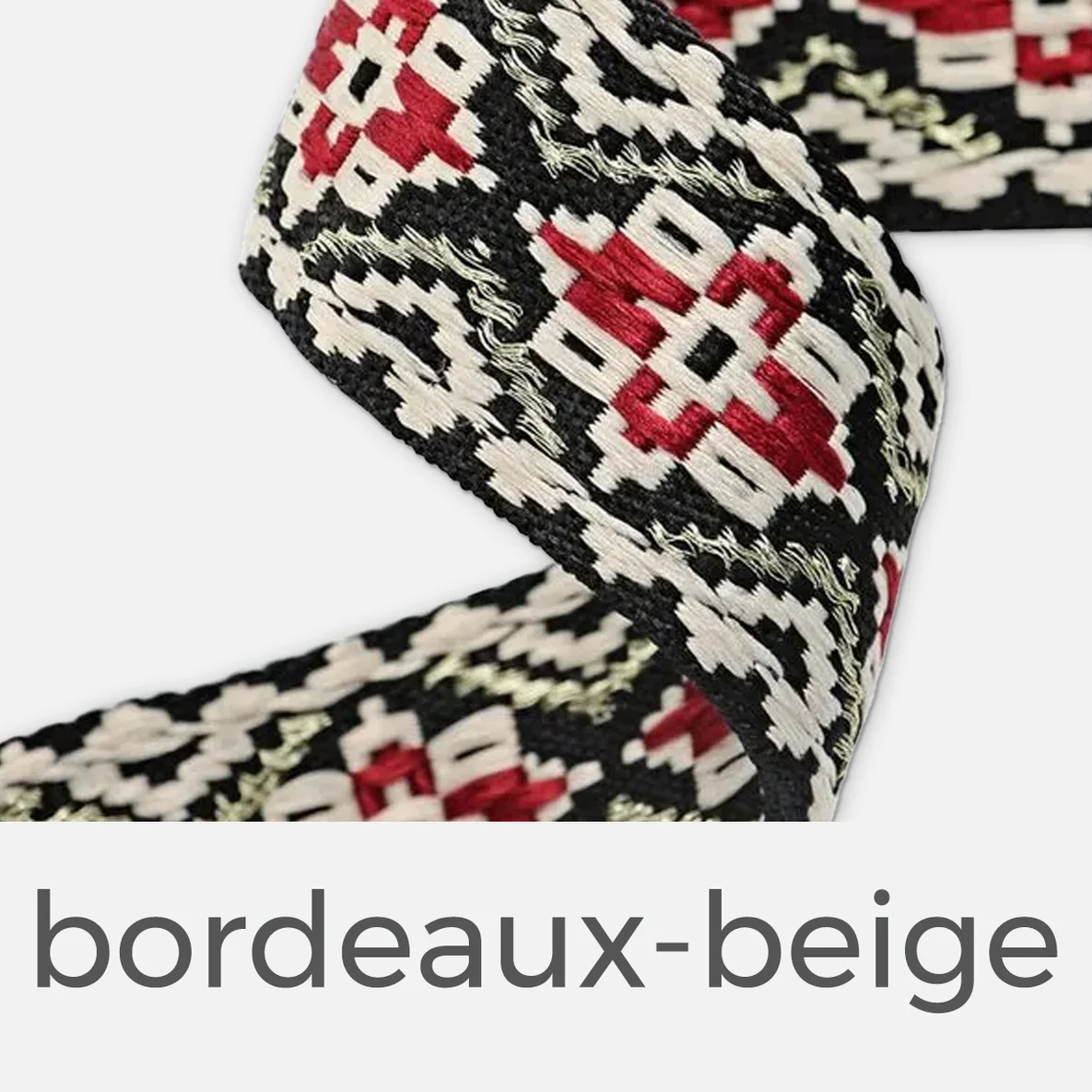 Gurtband Ethno, 48mm, Meterware, bordeaux-beige