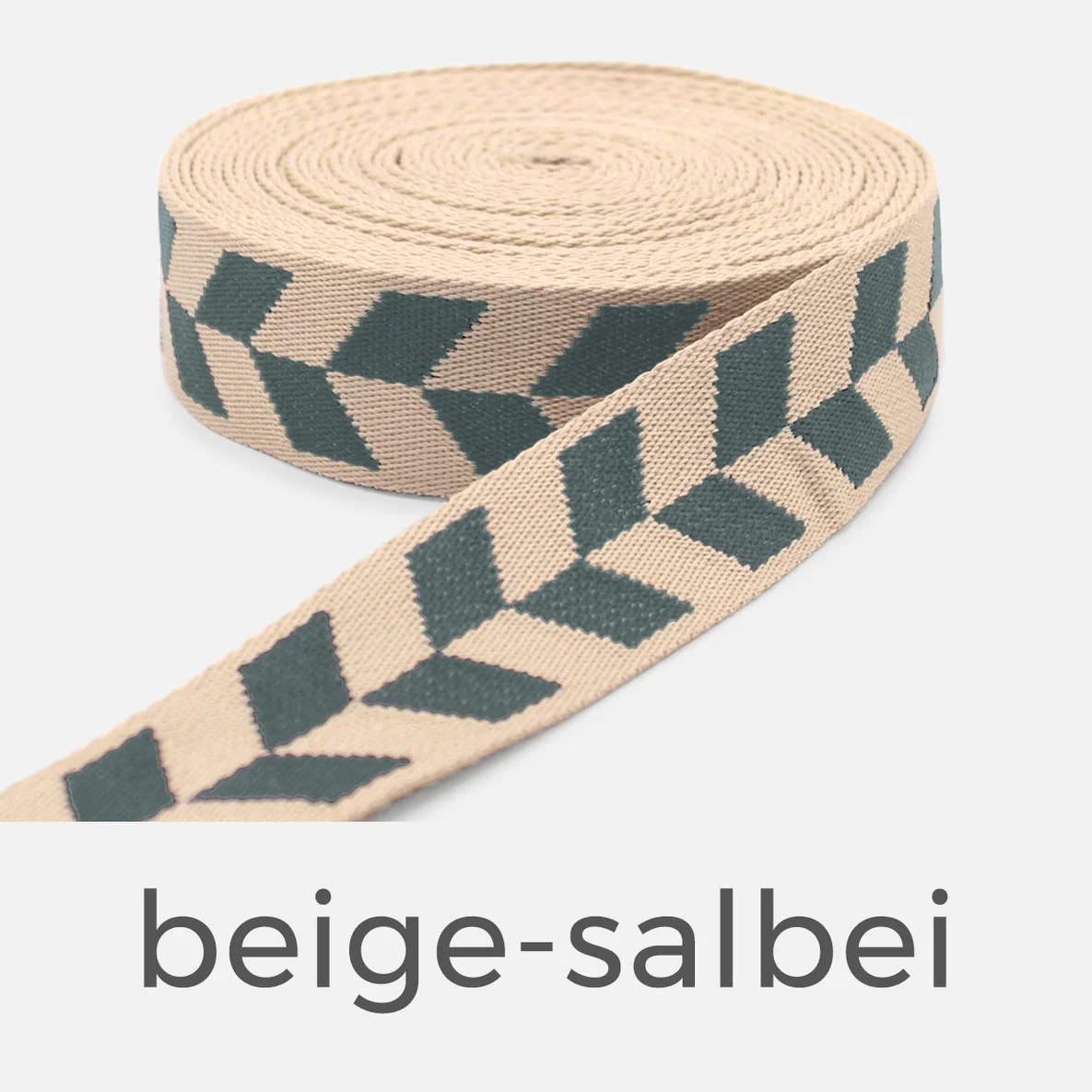 Gurtband Herringbone, 38mm, Meterware, beige-salbei
