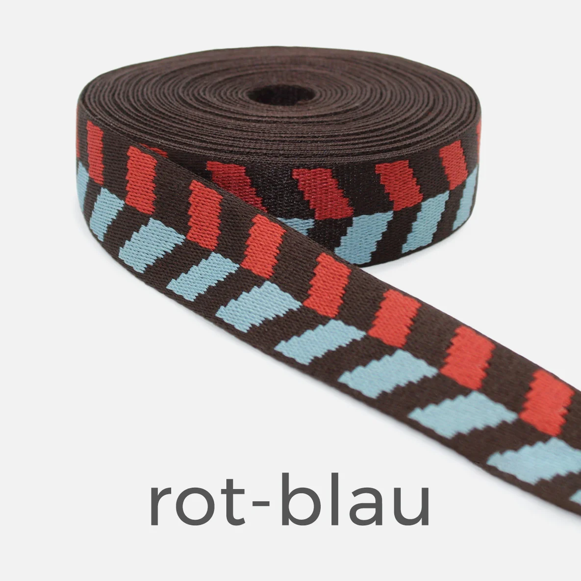 Gurtband Herringbone, 38mm, Meterware, rot-blau