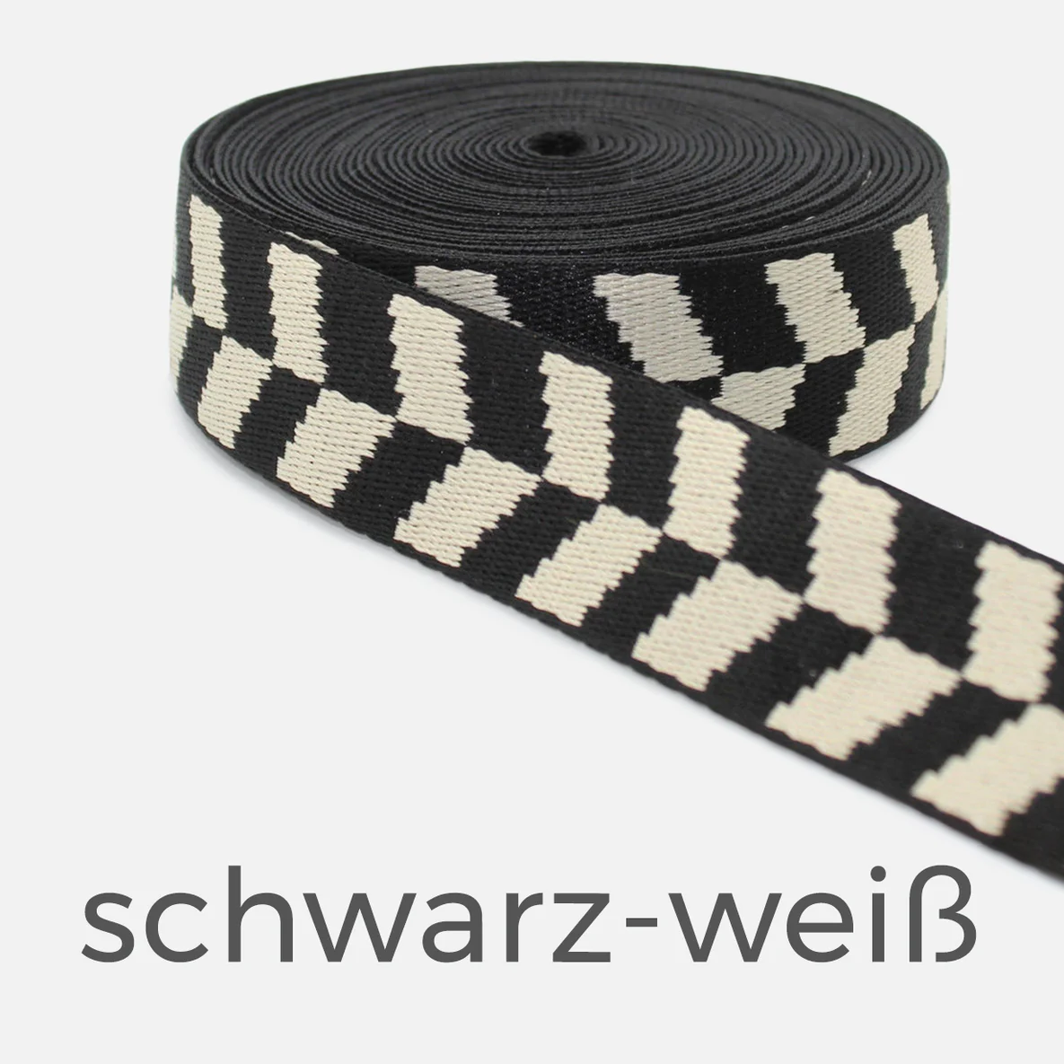 Gurtband Herringbone, 38mm, Meterware, schwarz-weiß