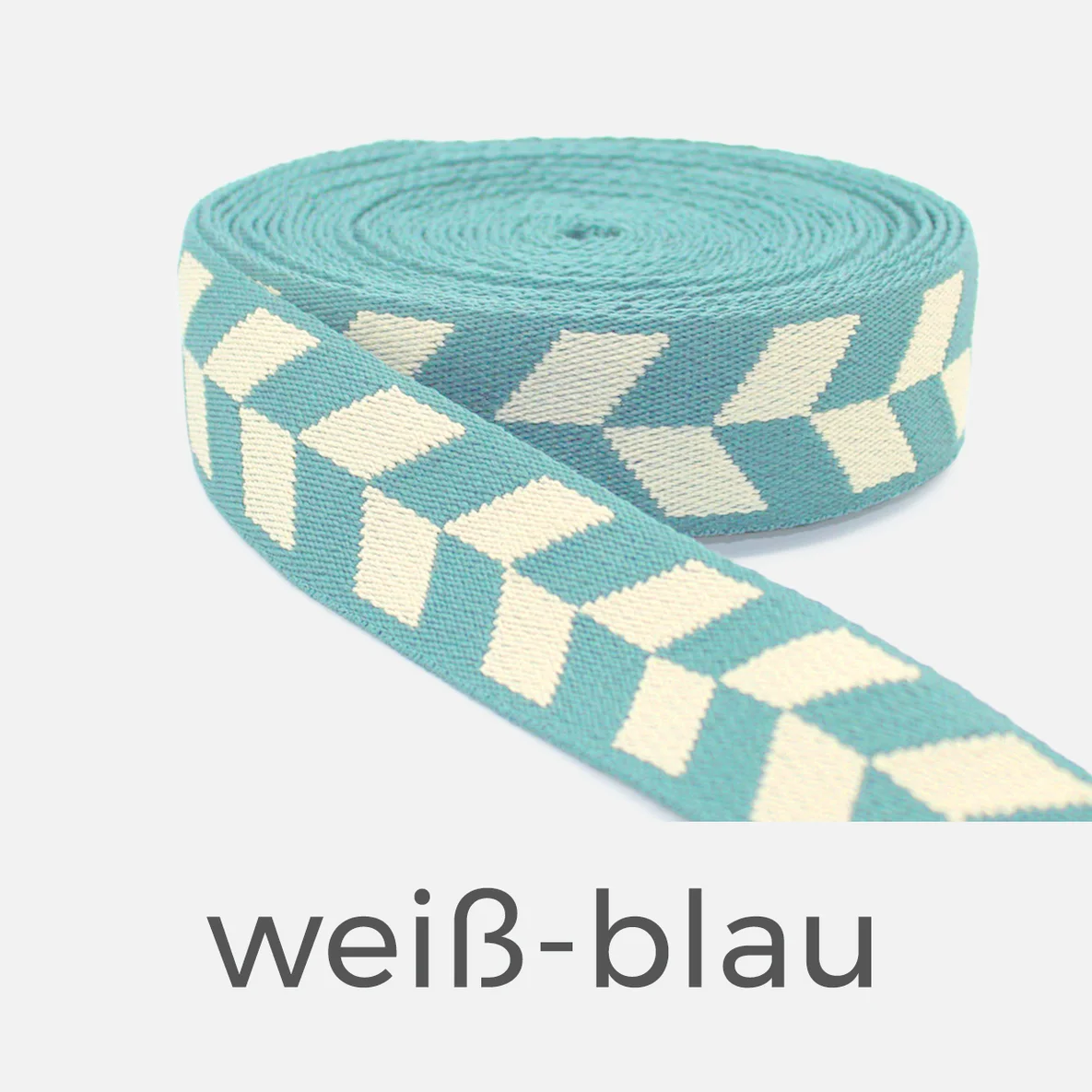 Gurtband Herringbone, 38mm, Meterware, weiß-blau