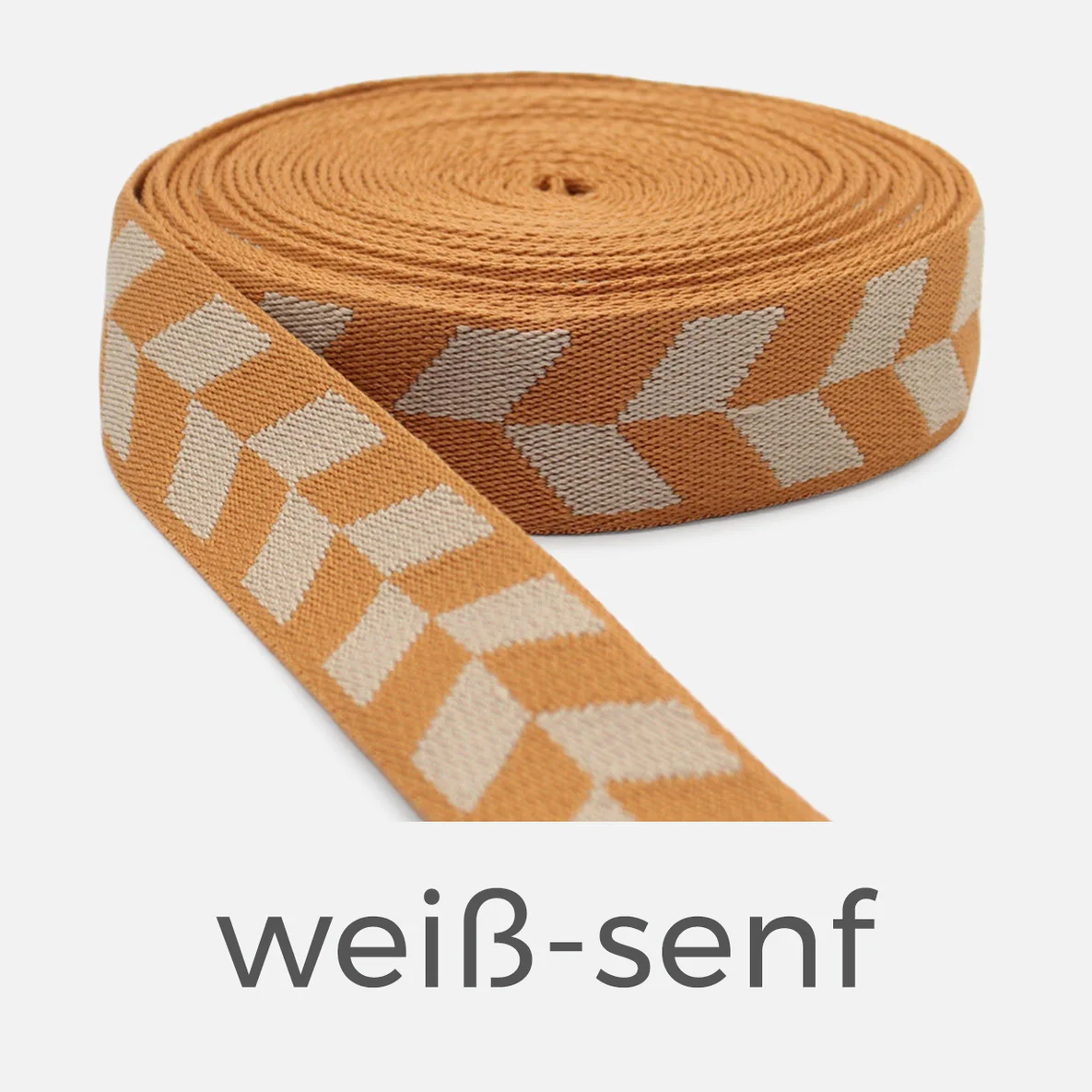 Gurtband Herringbone, 38mm, Meterware, weiß-senf