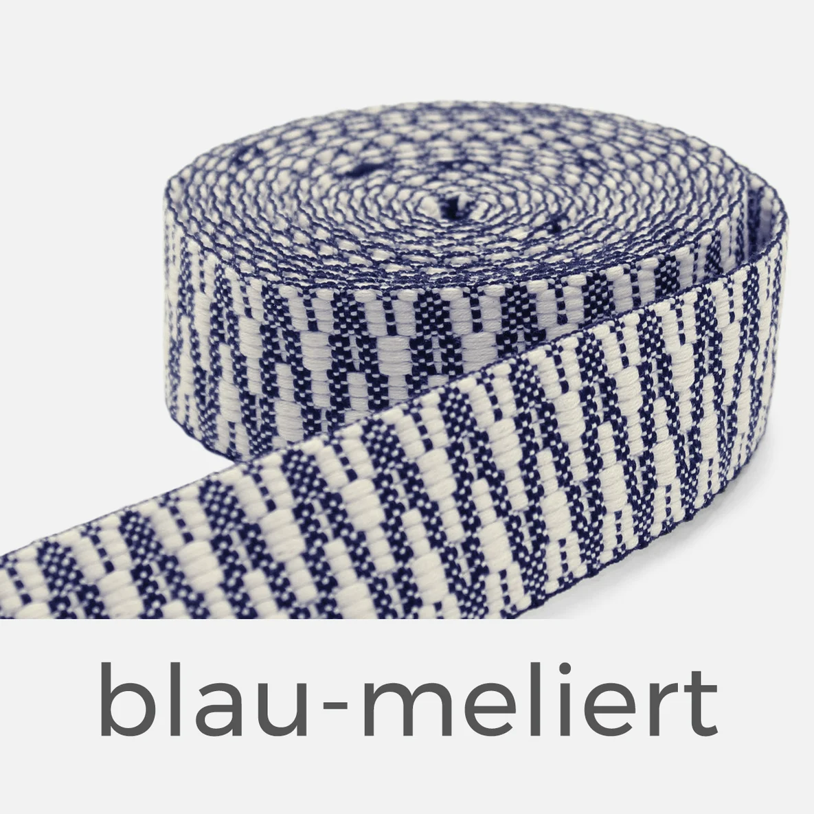 Gurtband ZickZack, 38mm, Meterware, blau-meliert