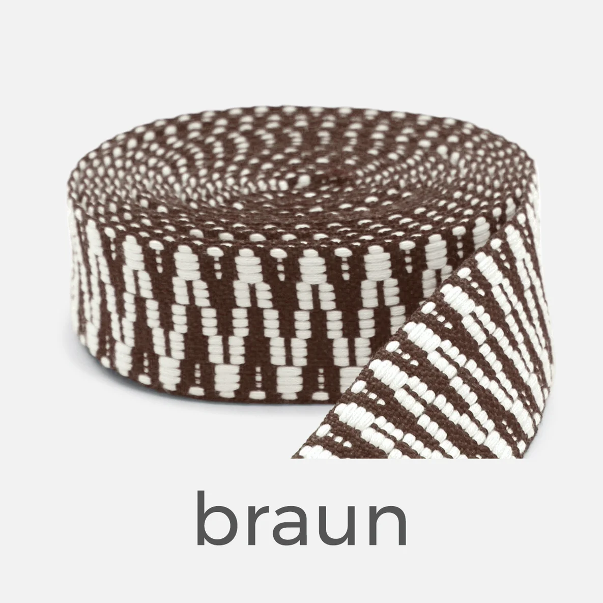 Gurtband ZickZack, 38mm, Meterware, braun