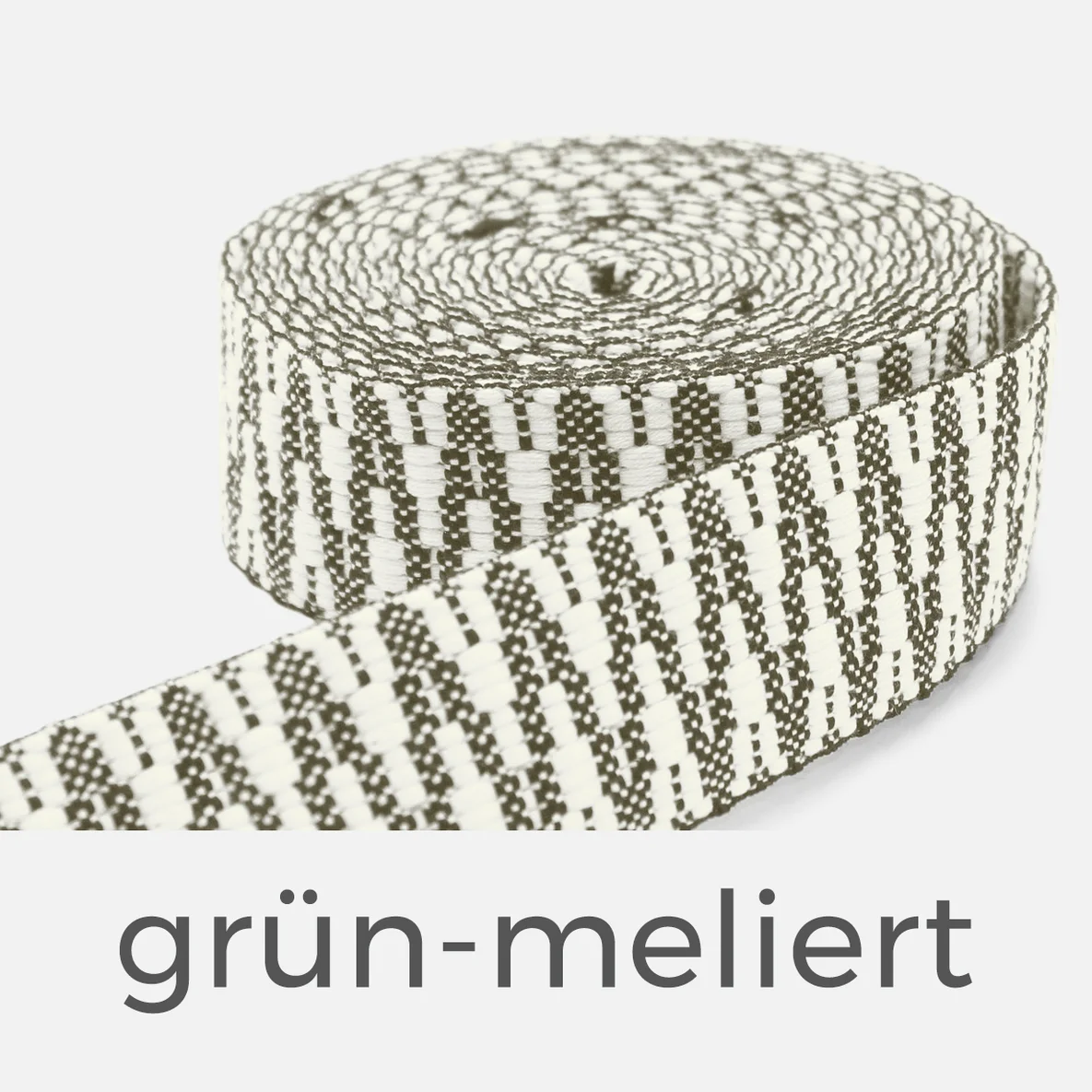 Gurtband ZickZack, 38mm, Meterware, grün-meliert