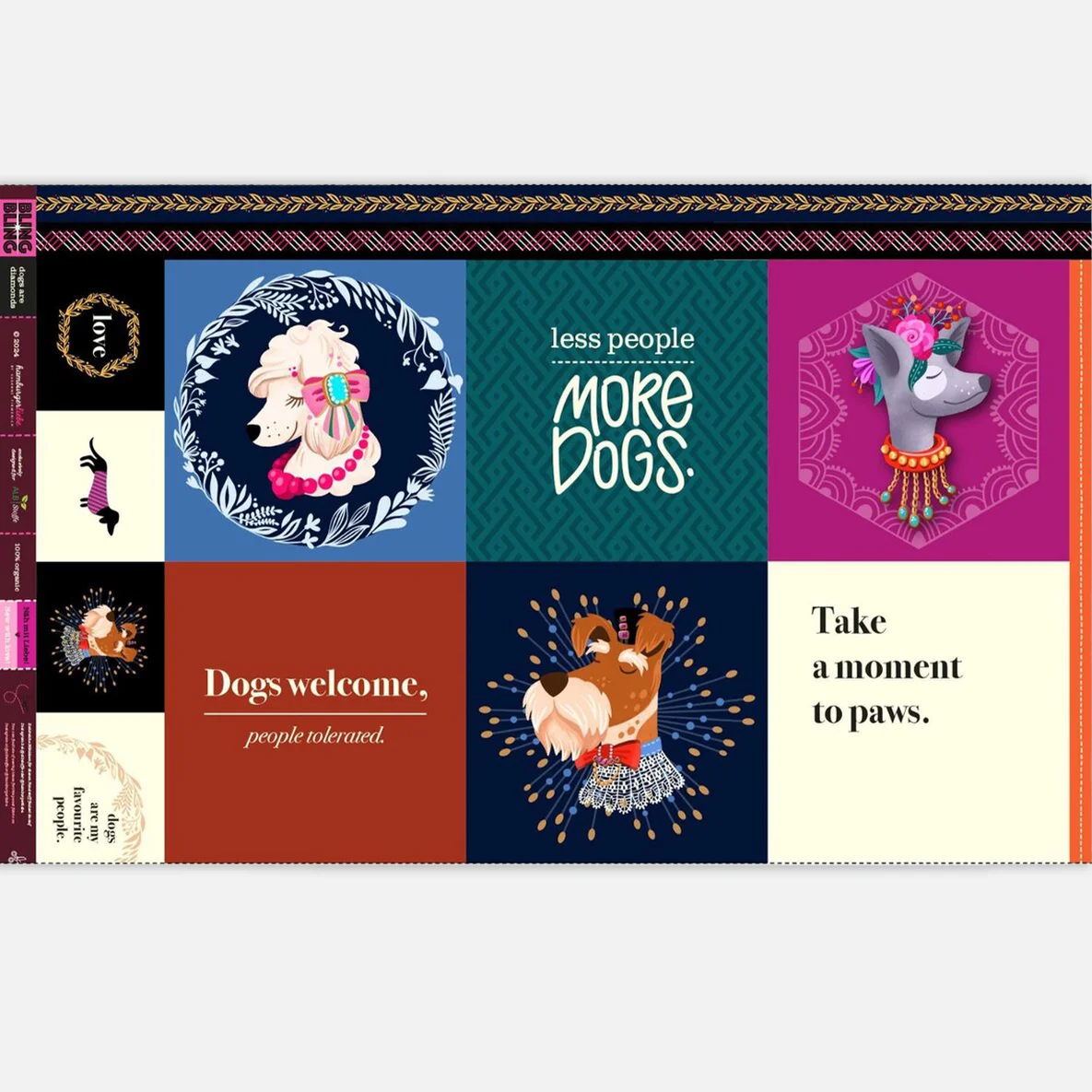 Bio-Canvas Panel "Dogs are Diamonds" Multicolor,  "Bling Bling" - Kollektion