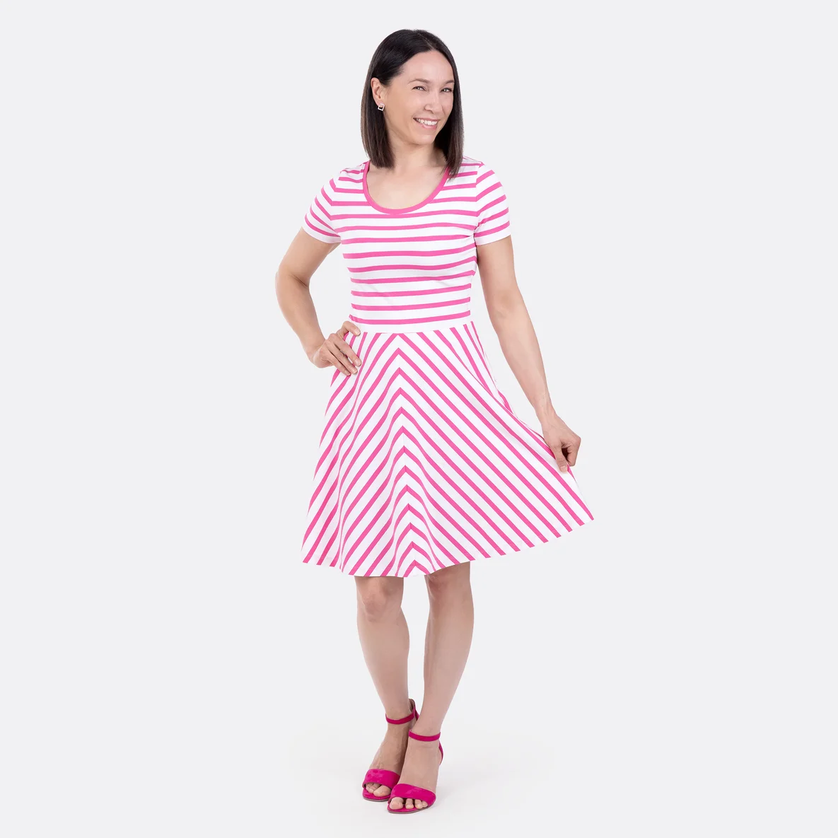 Damen Schnittmuster Ella Classic, Jerseykleid mit Streifen