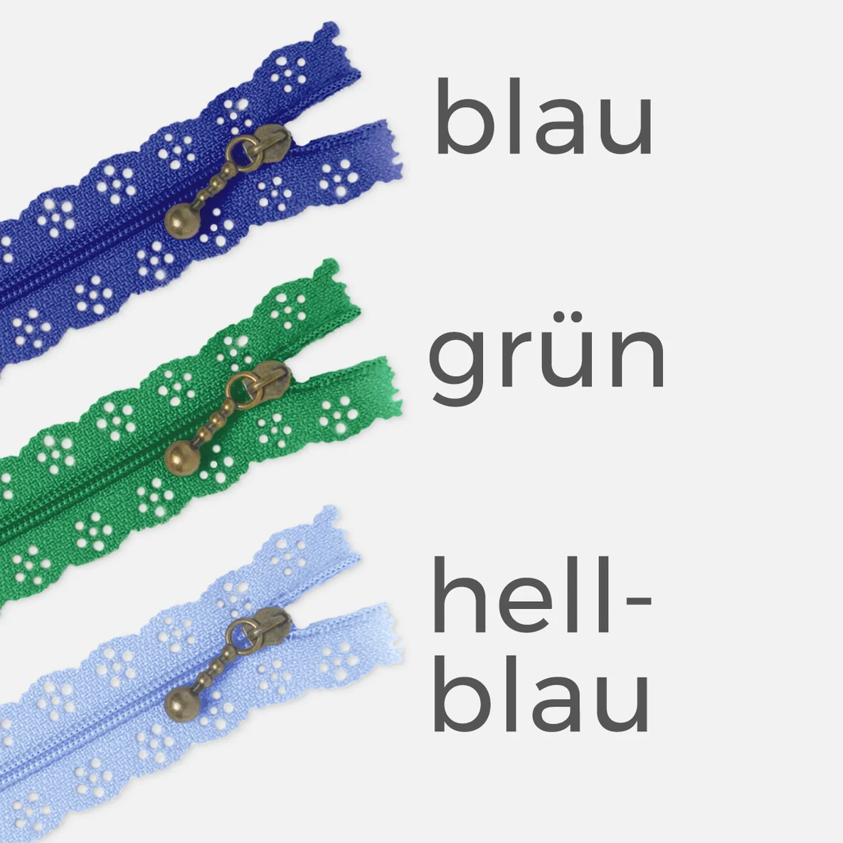 Spitzen-Reißverschluss 20cm Farbauswahl blau grün hellblau